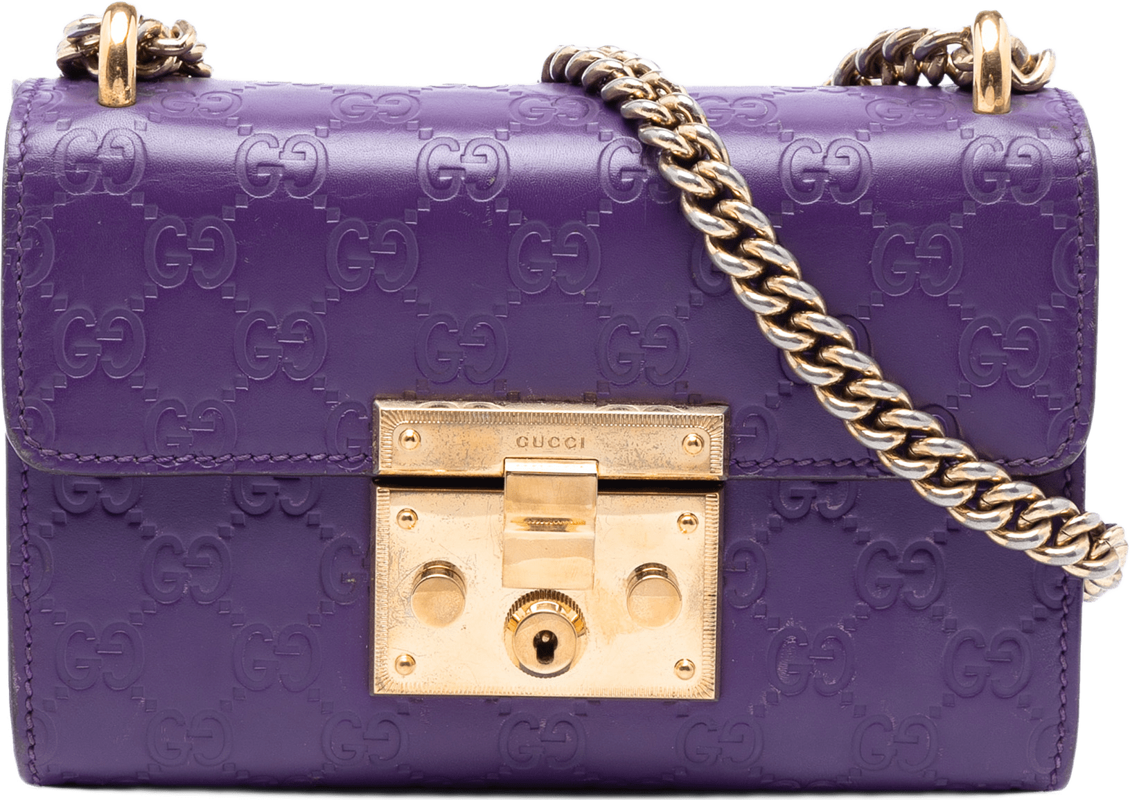 Gucci Small Guccissima Padlock Crossbody, från Luxclusif, i färgen dark purple.