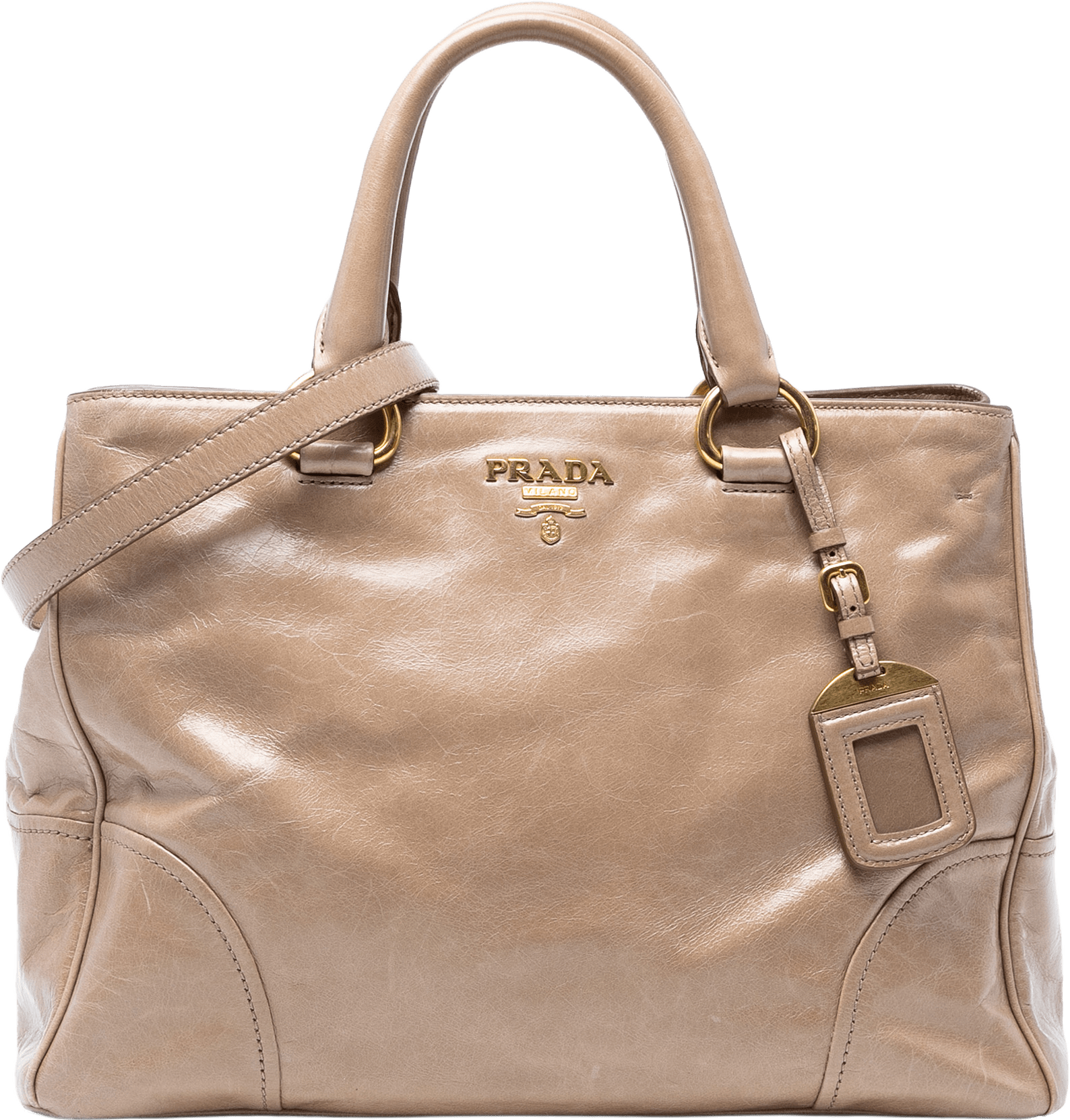 Prada Vitello Shine Open Convertible Tote, från Luxclusif, i färgen beige.