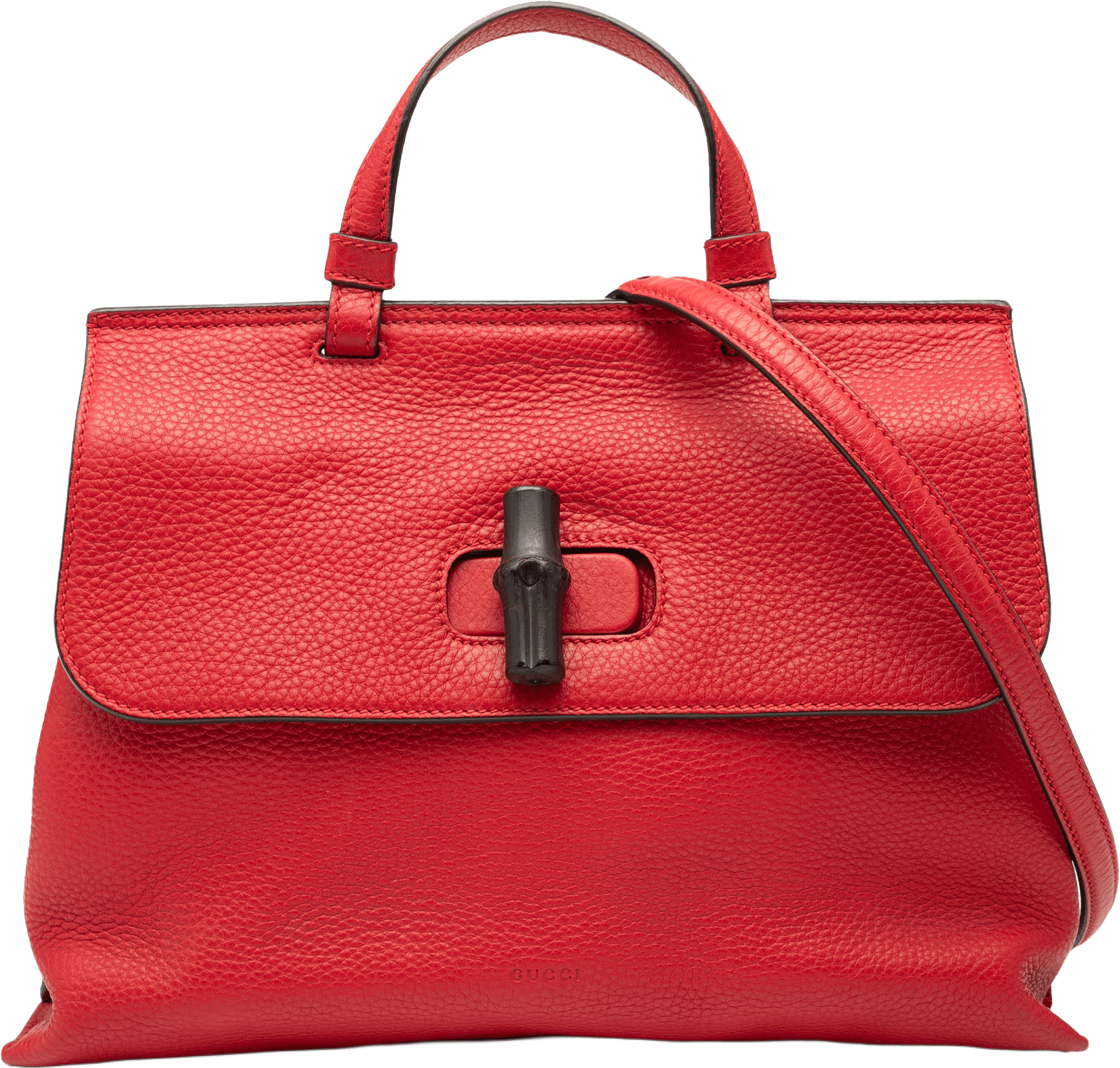 Gucci Medium Leather Bamboo Daily Satchel, från Luxclusif, i färgen red.
