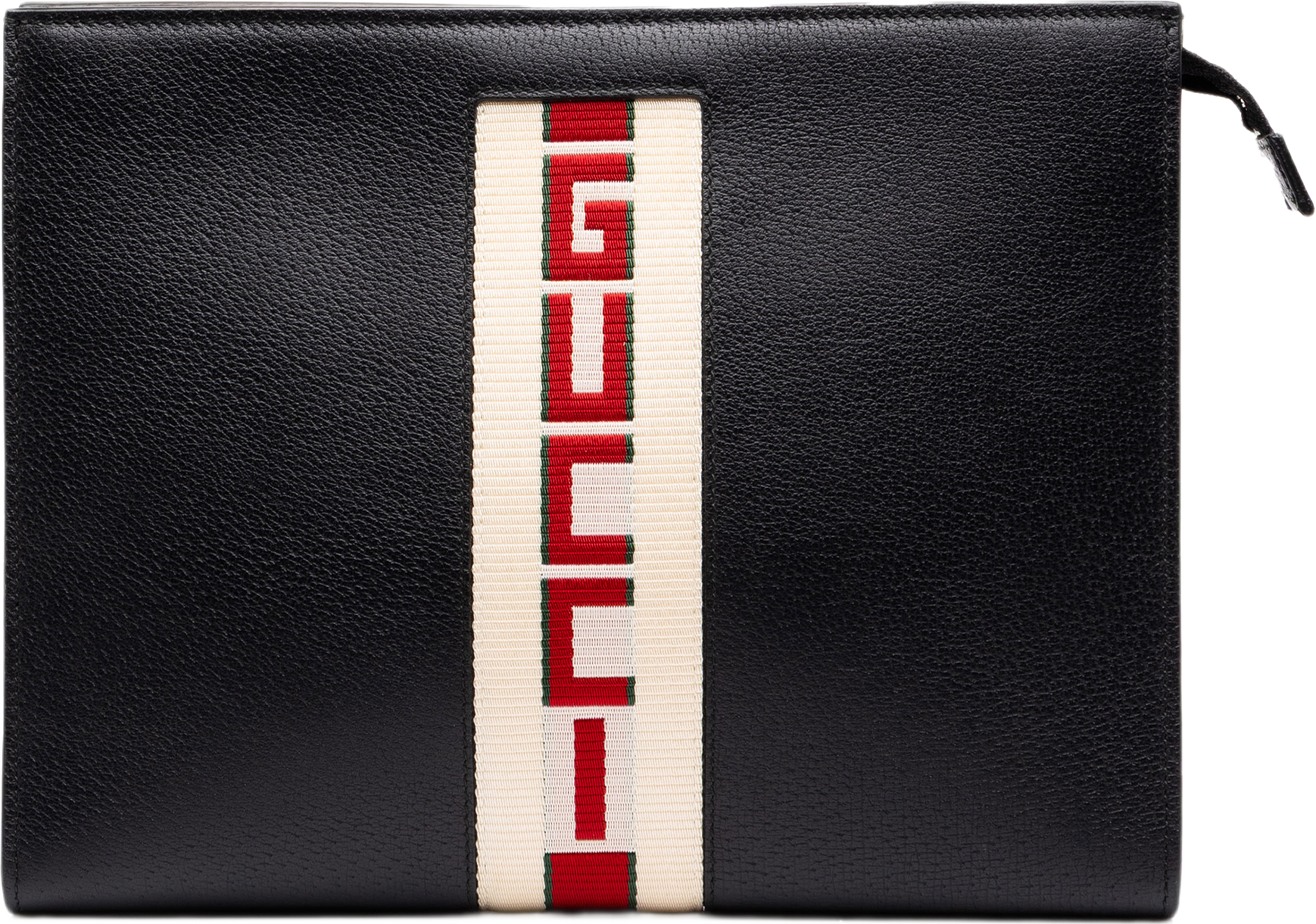 Gucci Calfskin Logo Stripe New Web Clutch, från Luxclusif, i färgen svart.