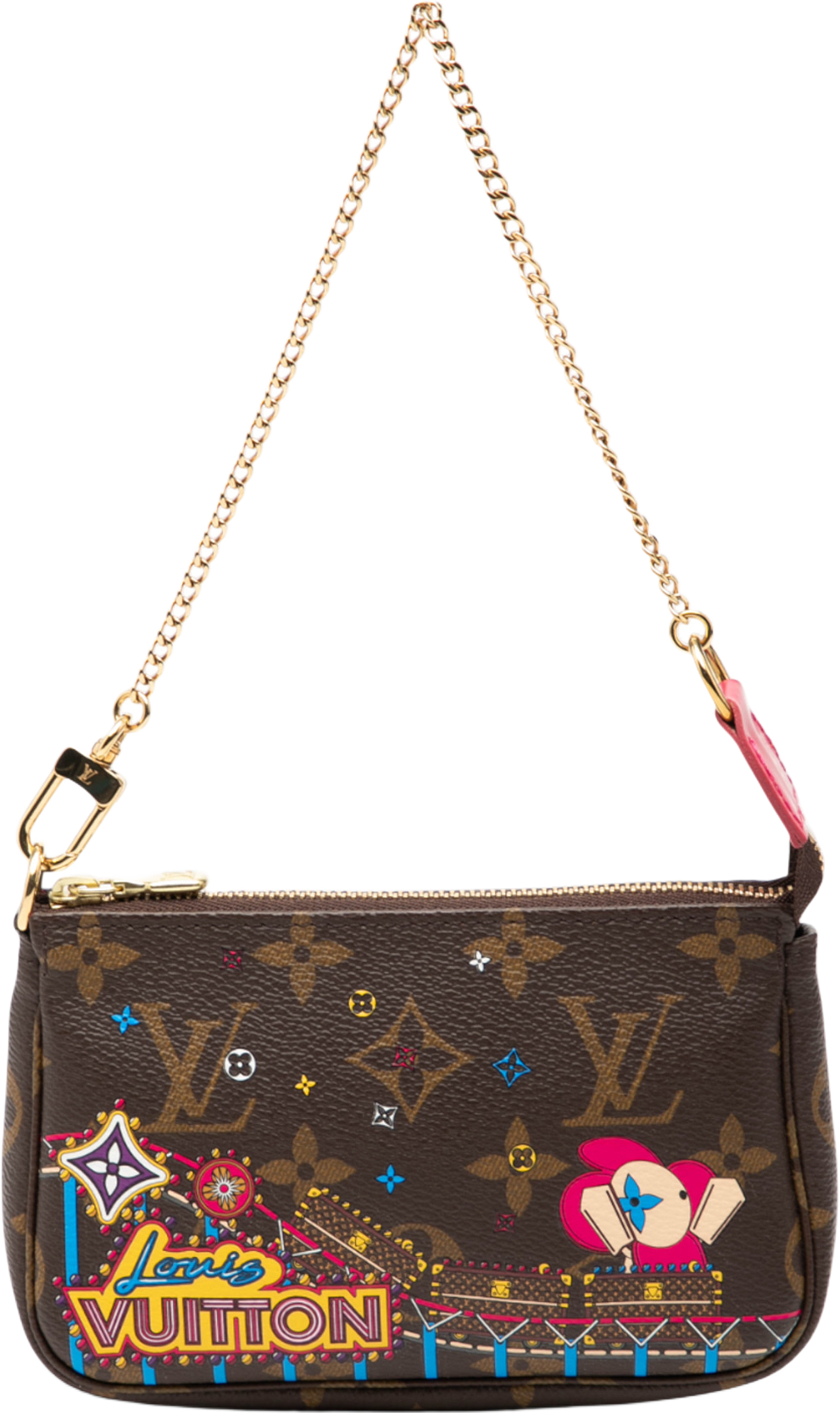 Louis Vuitton Monogram Vivienne Christmas Roller Coaster Mini Pochette Accessoires, från Luxclusif, i färgen brown.