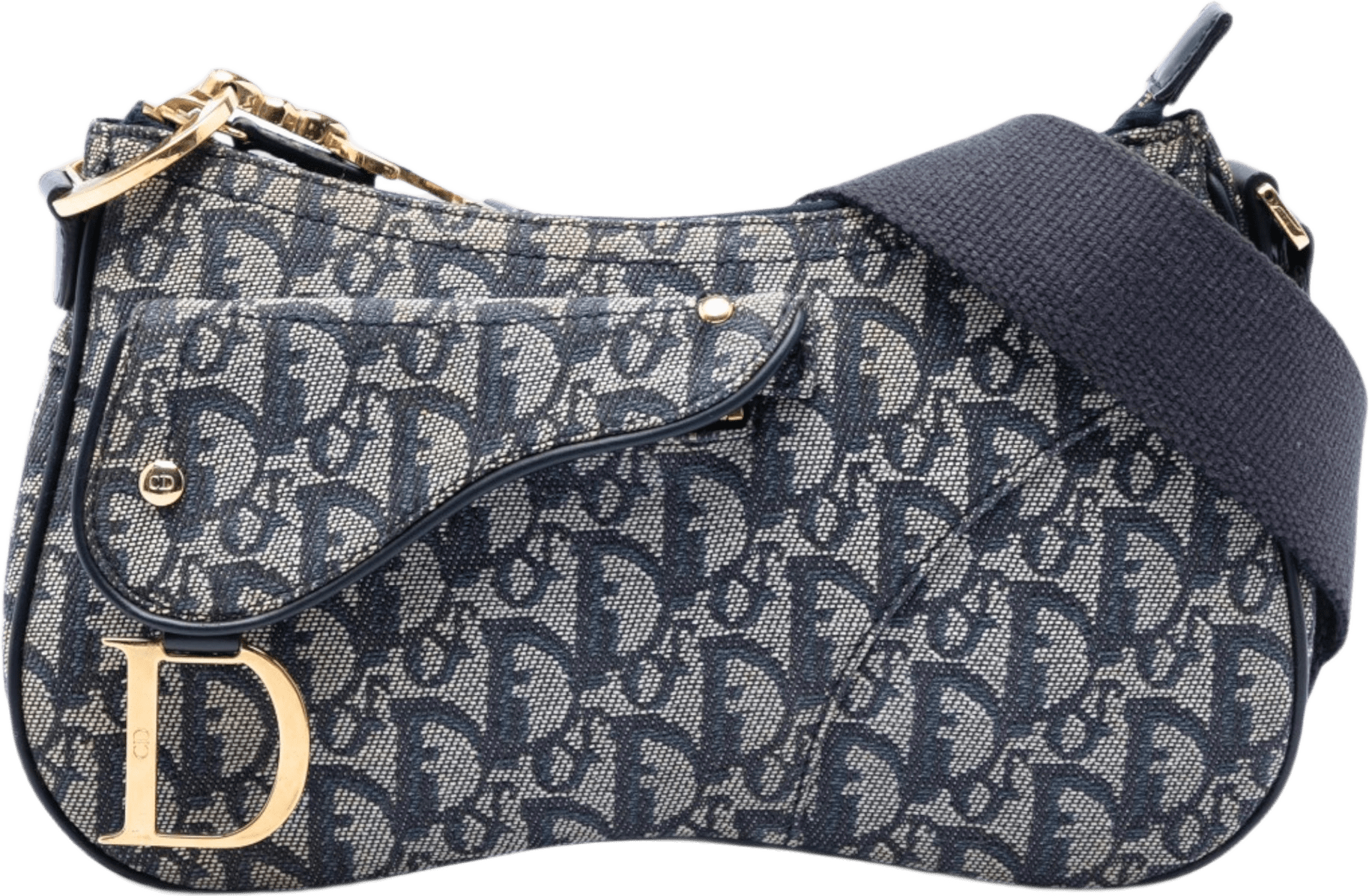 Dior Diorissimo Trotter Canvas Double Saddle Crossbody, från Luxclusif, i färgen navy.