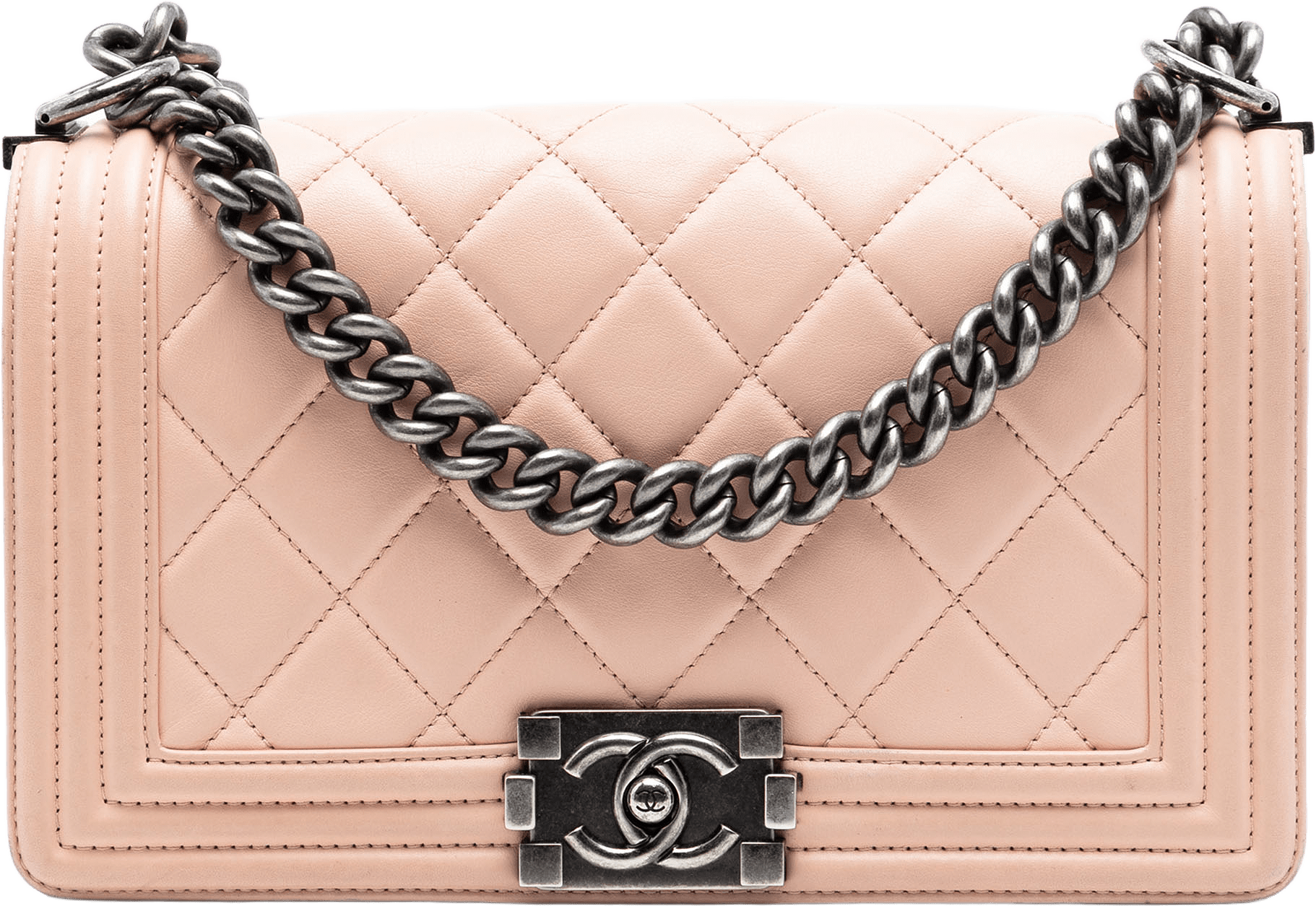 Chanel Old Medium Quilted Lambskin Boy Flap, från Luxclusif, i färgen pink.