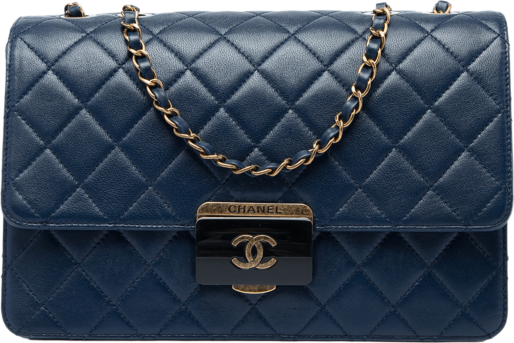 Chanel Large Quilted Sheepskin Beauty Lock Flap, från Luxclusif, i färgen blå.