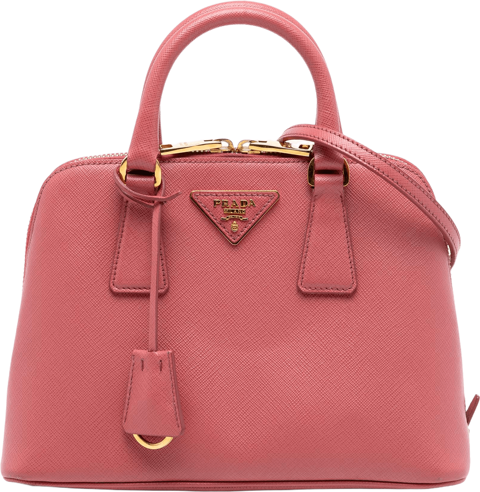 Prada Small Saffiano Lux Promenade Satchel, från Luxclusif, i färgen pink.