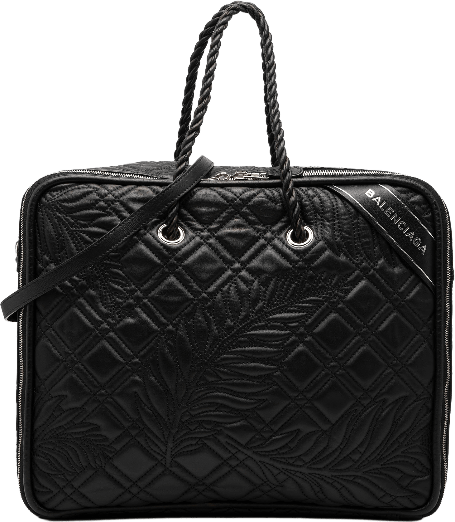 Balenciaga Medium Quilted Lambskin Blanket Square Satchel, från Luxclusif, i färgen black.