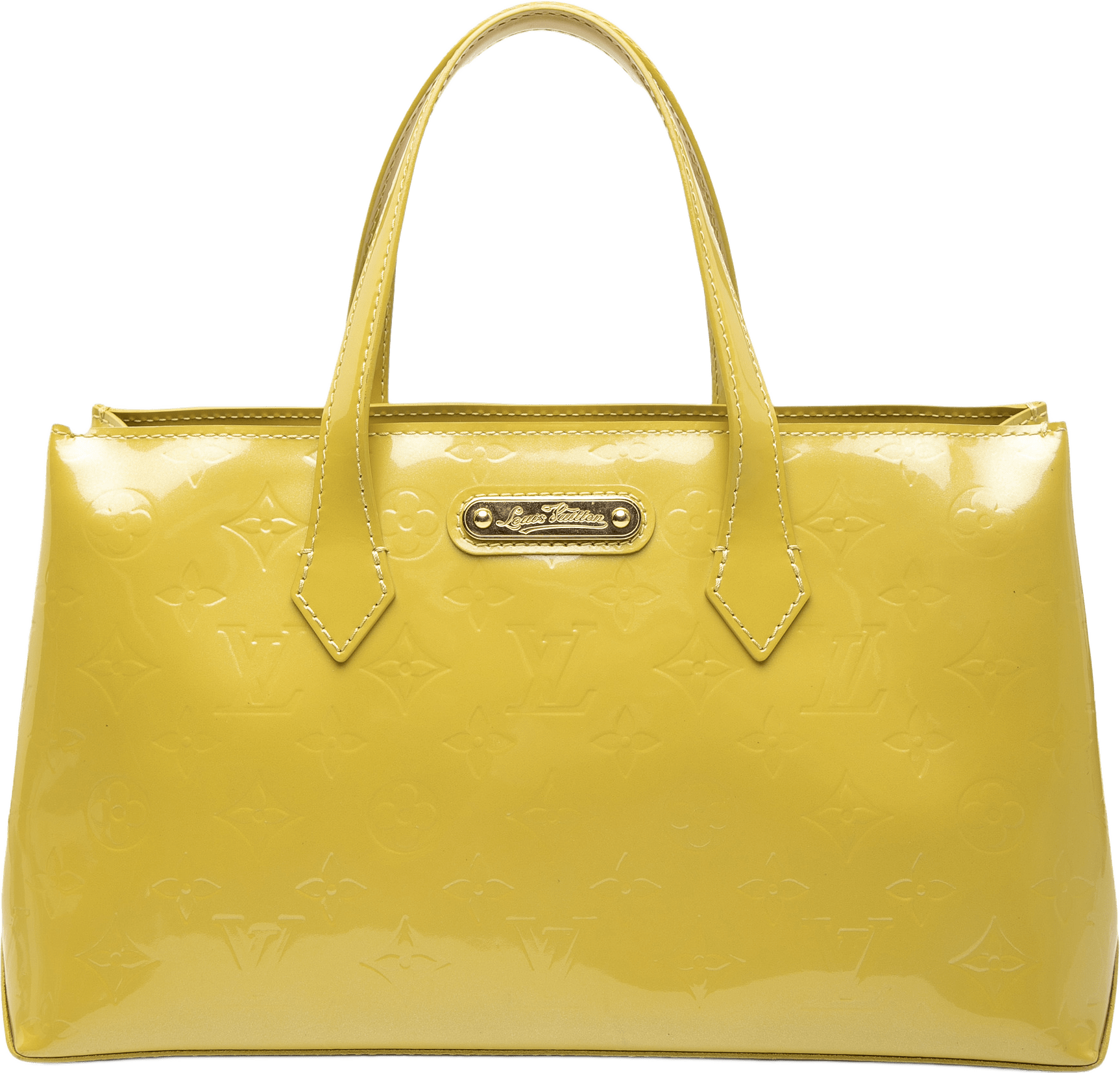 Louis Vuitton Monogram Vernis Wilshire Pm, från Luxclusif, i färgen gul.