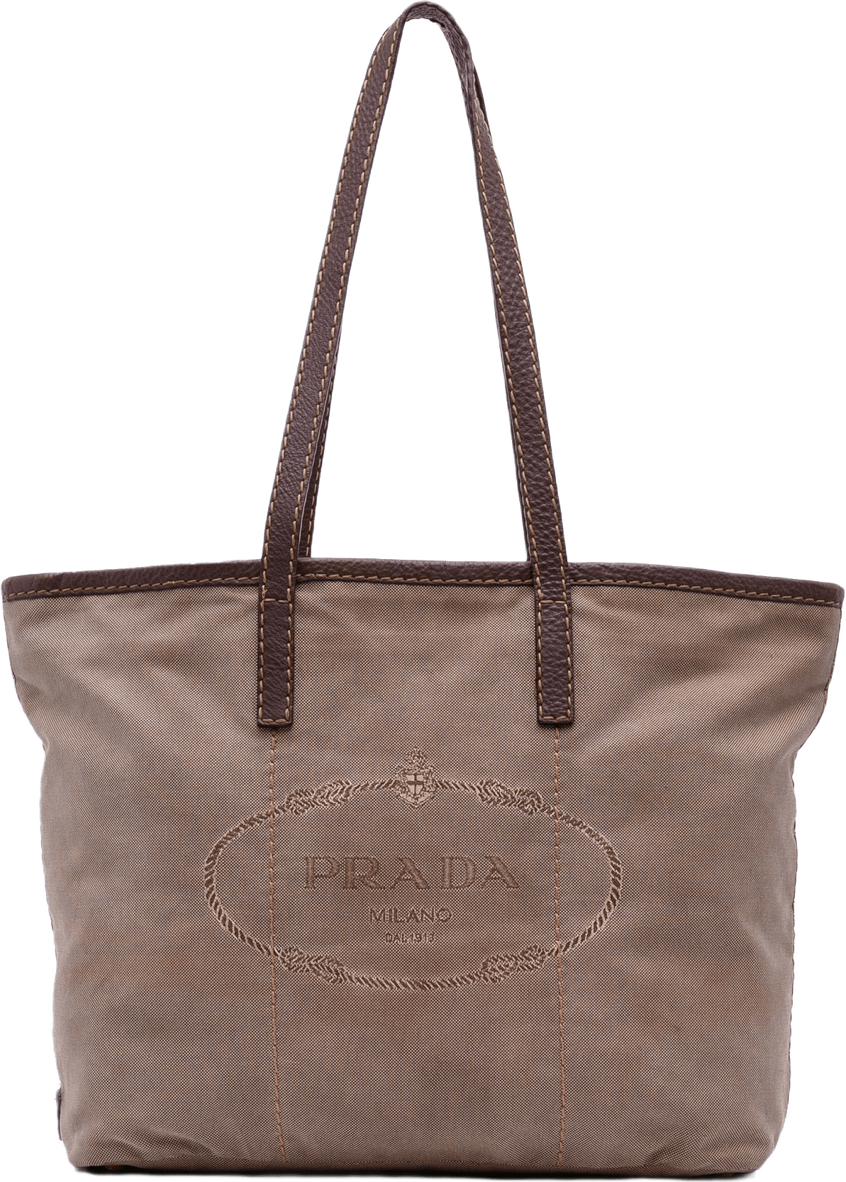 Prada Canvas Canapa Logo Tote, från Luxclusif, i färgen brown.