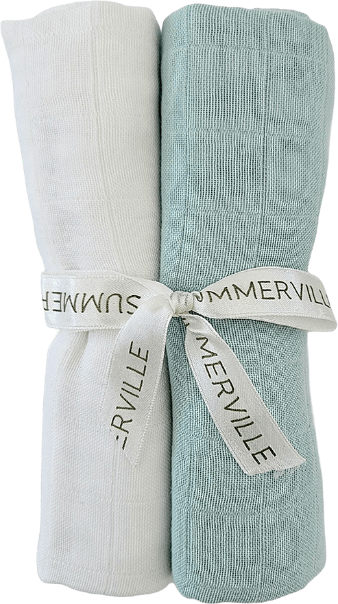 Muslinfiltar 2-pack, från Summerville organic, i färgen ice blue + white.