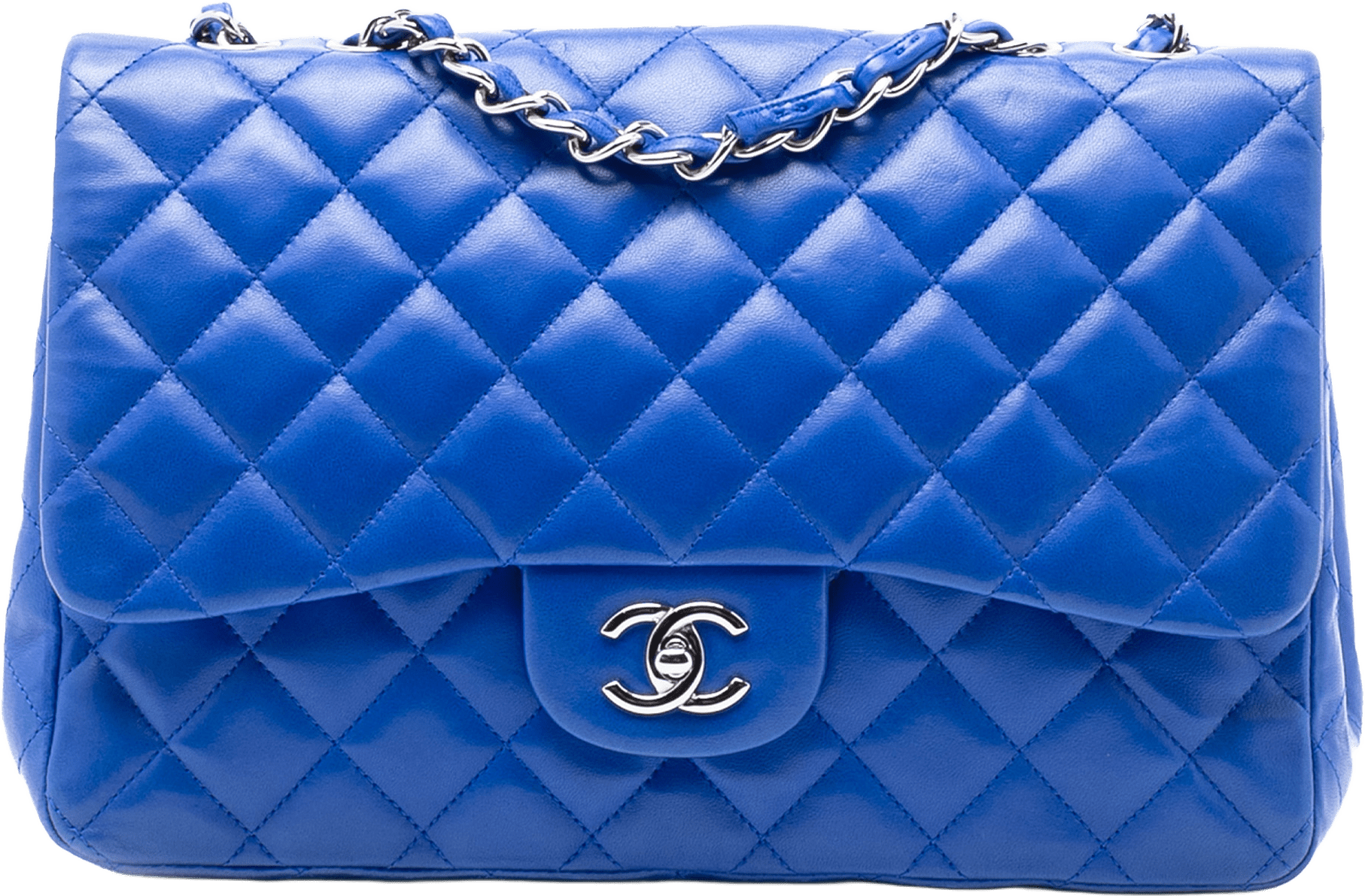 Chanel Jumbo Classic Lambskin Single Flap, från Luxclusif, i färgen blue.