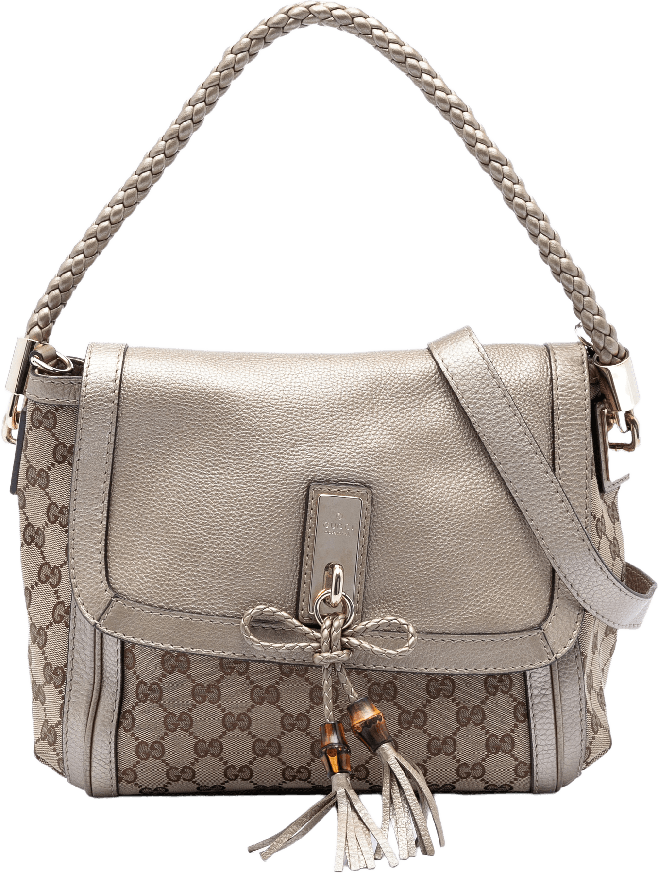 Gucci Gg Canvas Bella Flap Satchel, från Luxclusif, i färgen beige.