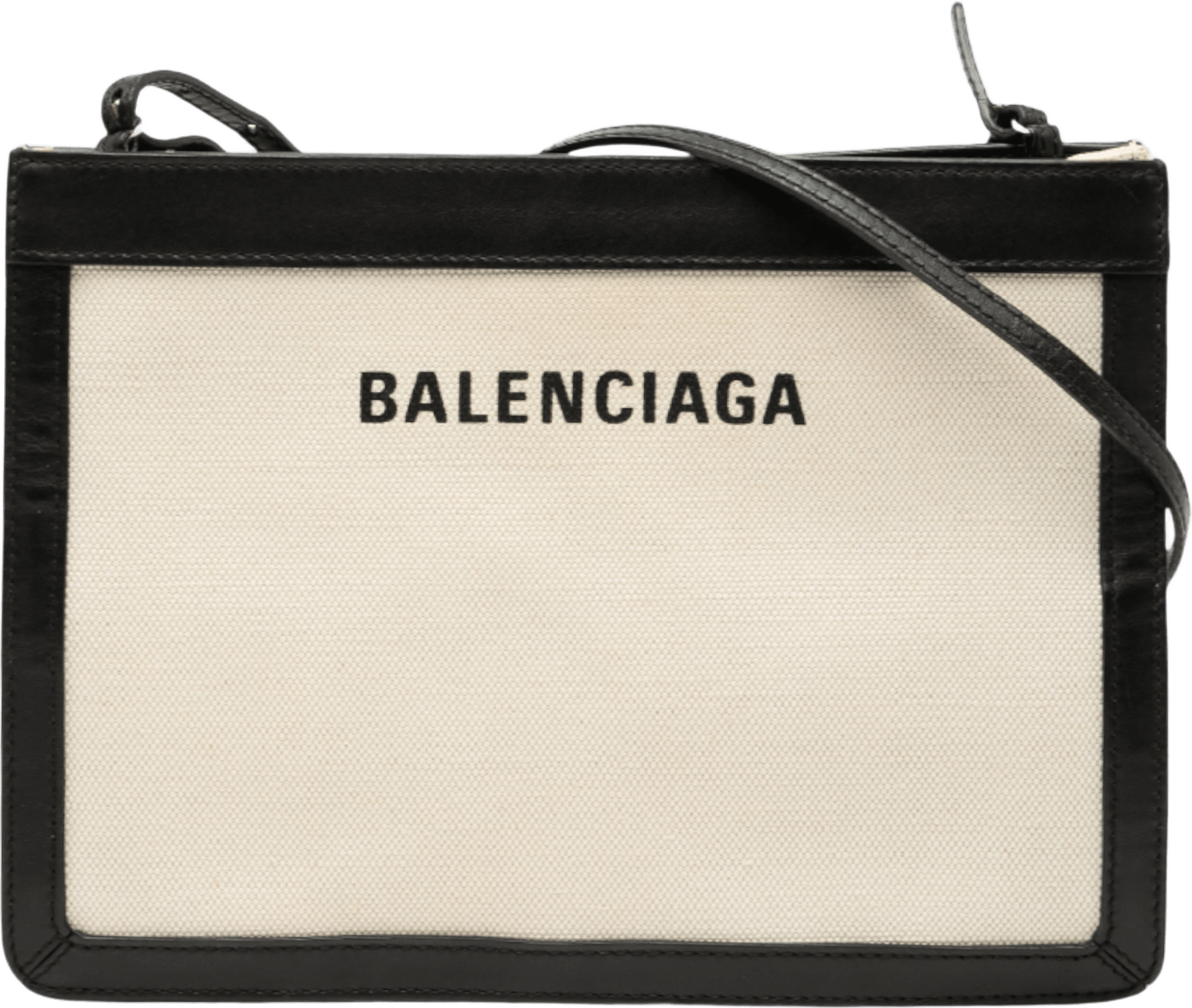 Balenciaga Canvas Navy Pochette Crossbody, från Luxclusif, i färgen light beige.