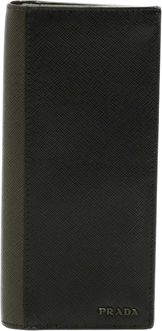 Prada Bicolor Saffiano Bifold Long Wallet, från Luxclusif, i färgen grön.