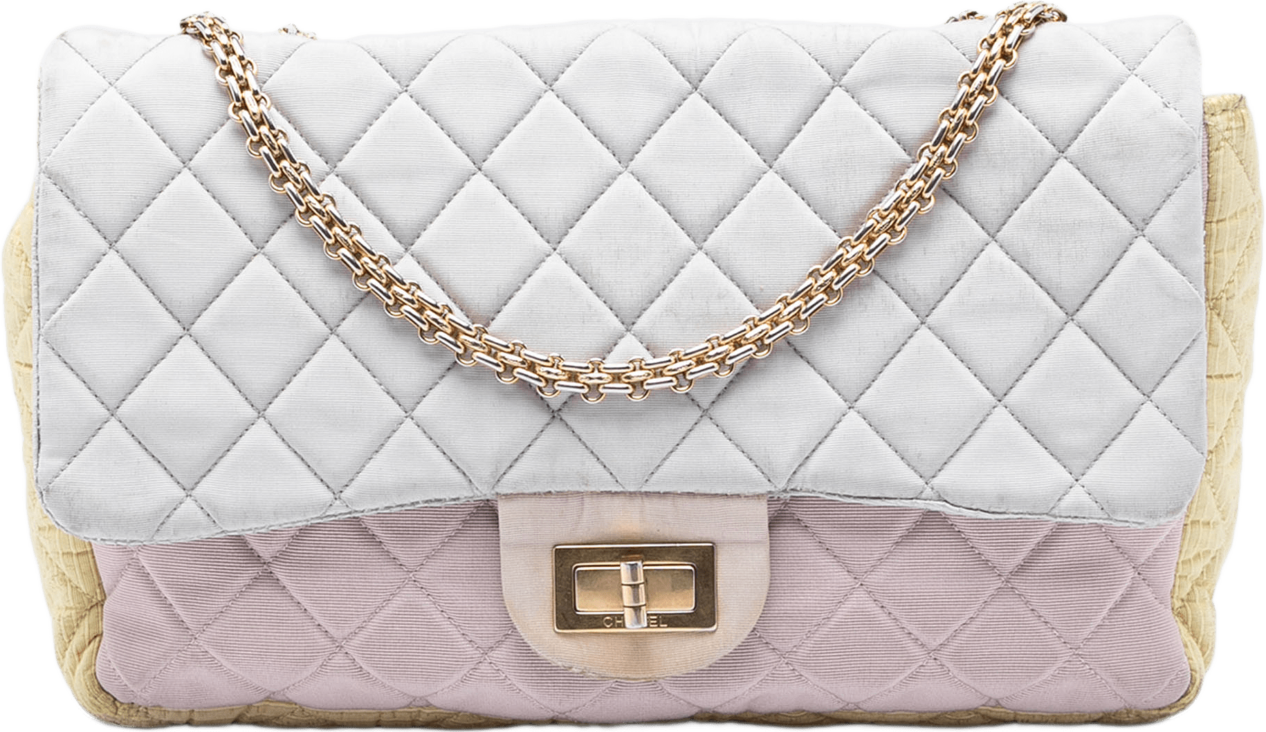 Chanel Tricolor Quilted Grosgrain Satin Reissue 2.55 Single Flap 227, från Luxclusif, i färgen blå.