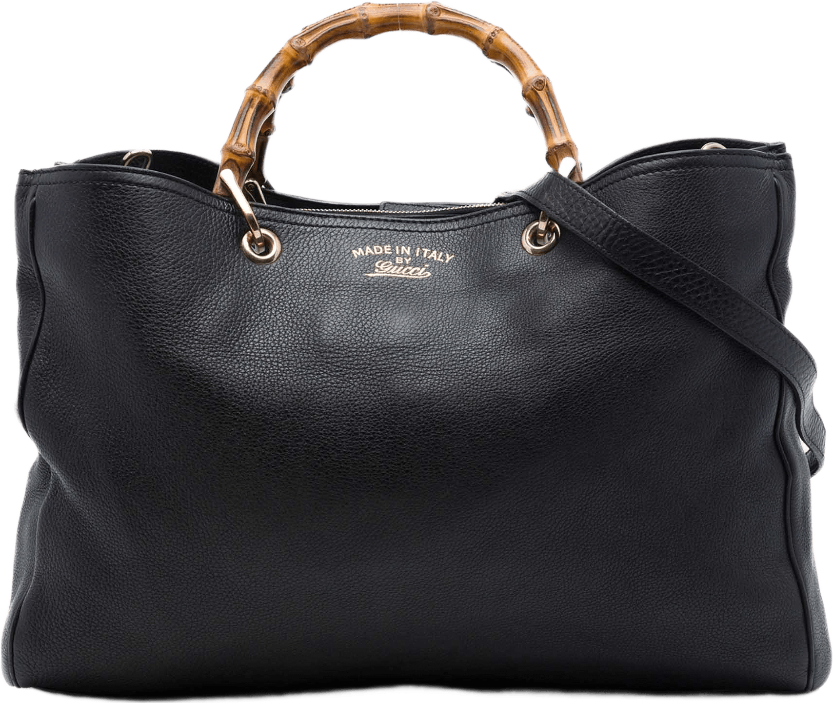 Gucci Large Calfskin Bamboo Shopper Satchel, från Luxclusif, i färgen svart.
