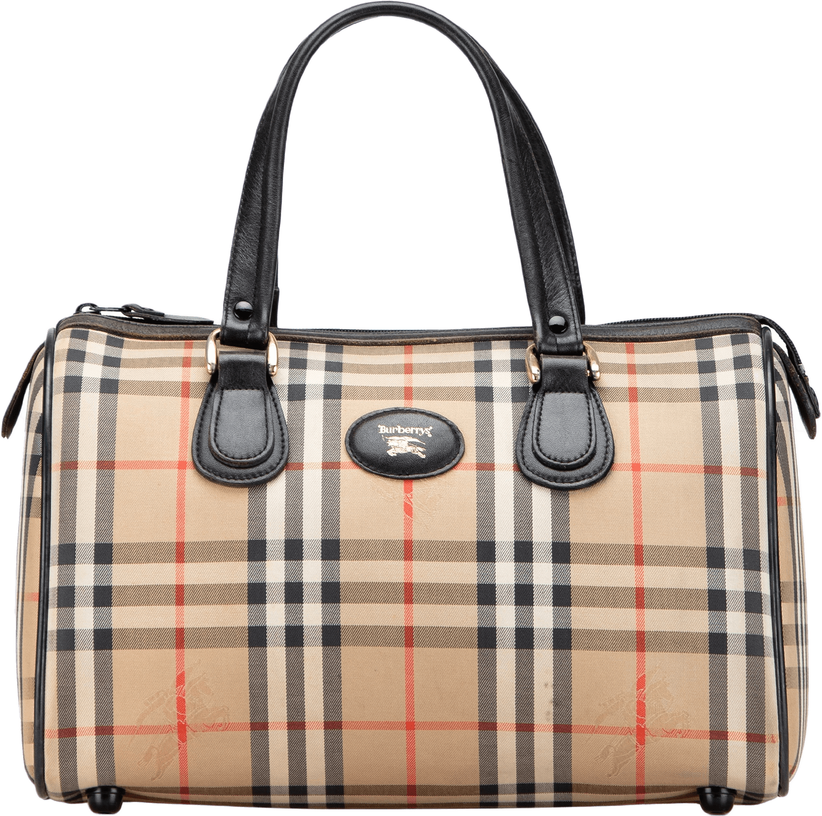 Burberry Haymarket Check Canvas Boston Bag, från Luxclusif, i färgen beige.