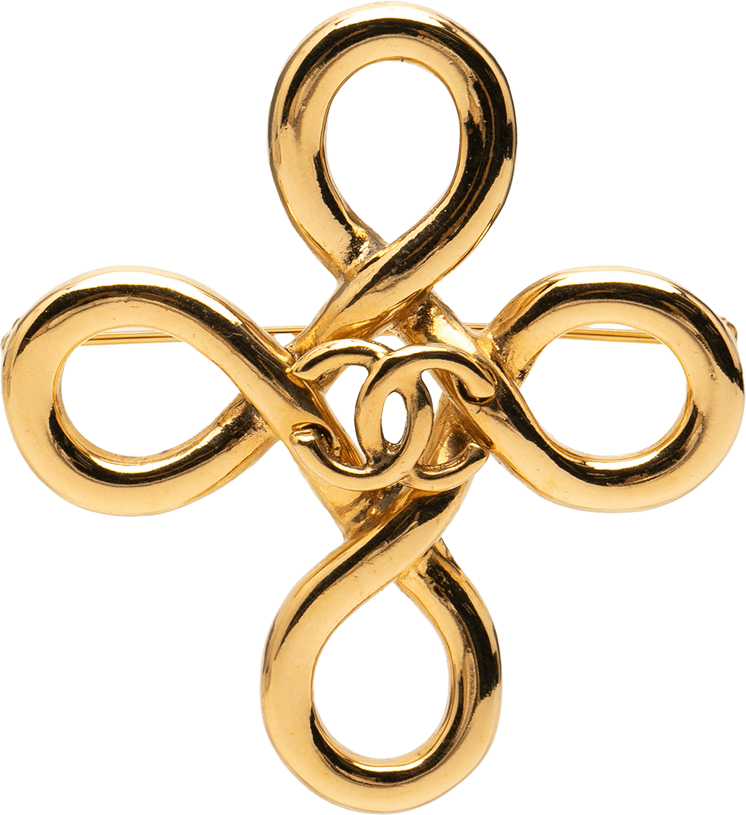 Chanel Cc Gold Plated Clover Knot Brooch, från Luxclusif, i färgen gold.