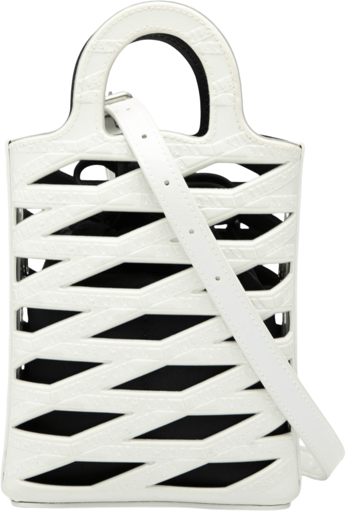 Balenciaga Leather Neo Basket Phone Holder, från Luxclusif, i färgen white.