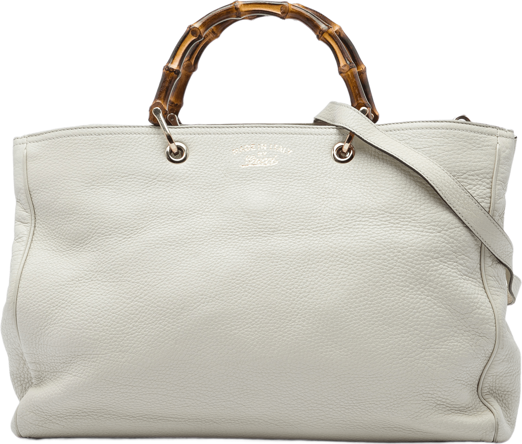 Gucci Large Calfskin Bamboo Shopper Satchel, från Luxclusif, i färgen vit.