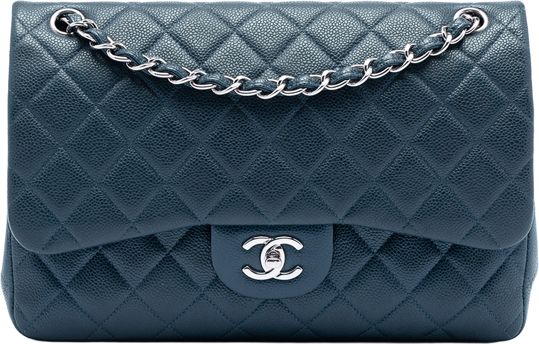 Chanel Jumbo Classic Caviar Double Flap, från Luxclusif, i färgen dark blue.