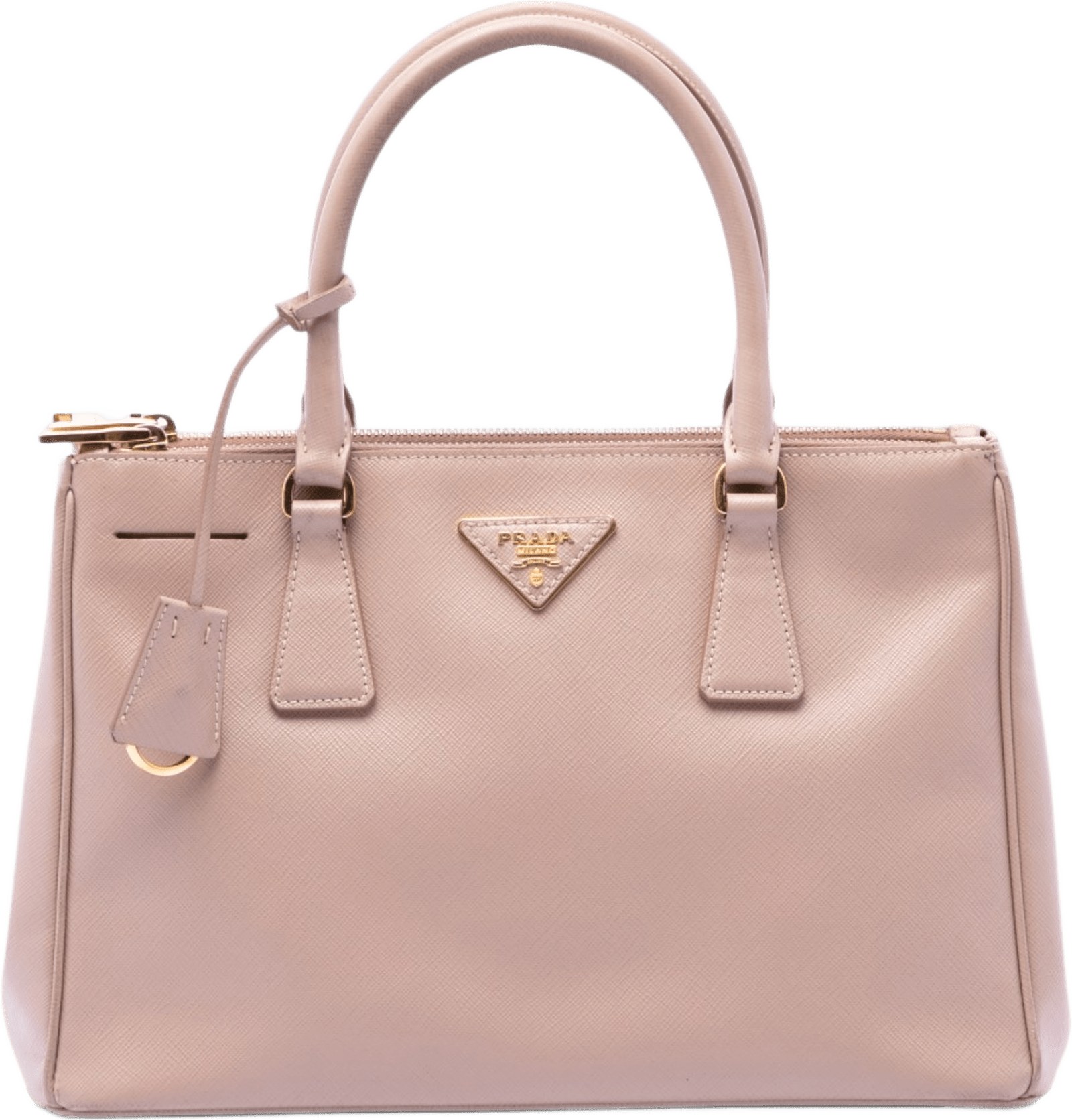 Prada Small Saffiano Lux Galleria Double Zip Satchel, från Luxclusif, i färgen light pink.