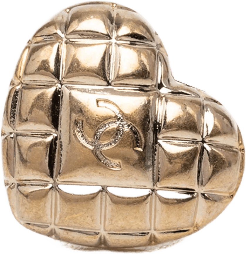 Chanel Cc Gold Plated Quilted Heart Brooch, från Luxclusif, i färgen guld.