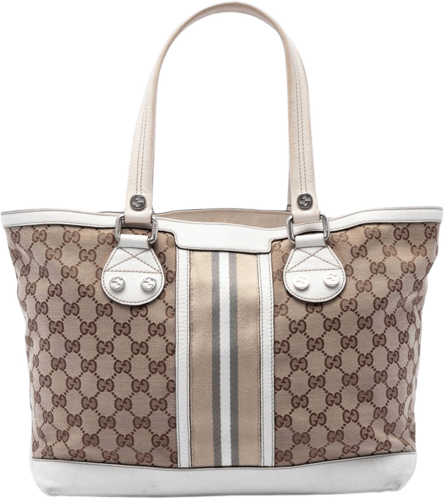 Gucci Small Gg Canvas Web Libeccio Sunset Tote, från Luxclusif, i färgen beige.