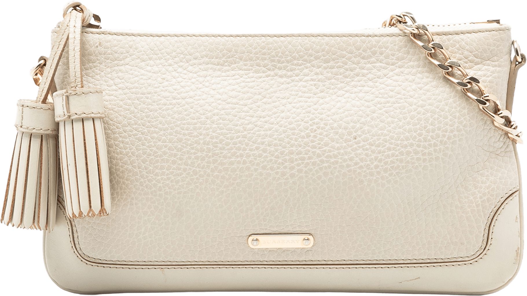 Burberry Leather Tassel Chain Crossbody, från Luxclusif, i färgen light beige.