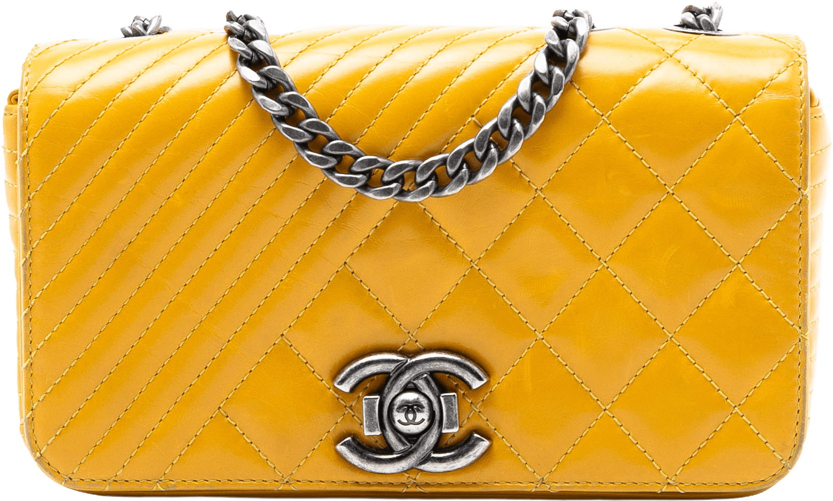 Chanel Small Glazed Calfskin Coco Boy Flap, från Luxclusif, i färgen yellow.