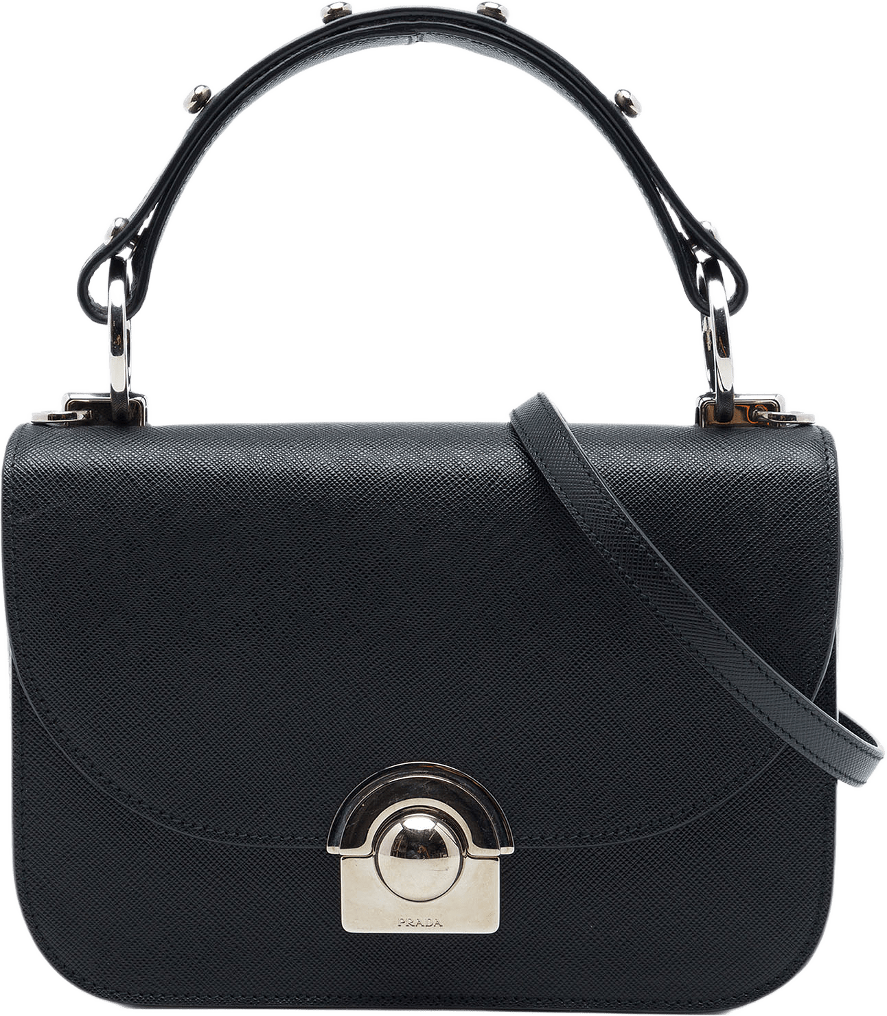 Prada Saffiano Lux Arcade Satchel, från Luxclusif, i färgen svart.