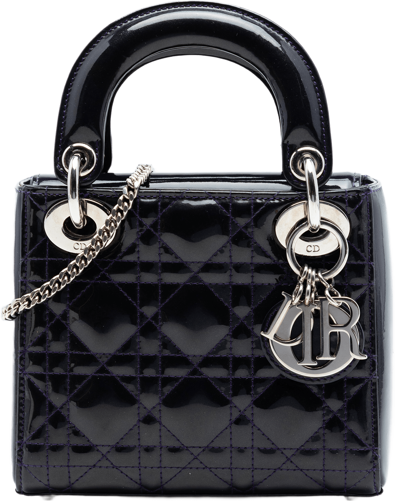 Dior Mini Patent Cannage Lady Dior, från Luxclusif, i färgen plum.