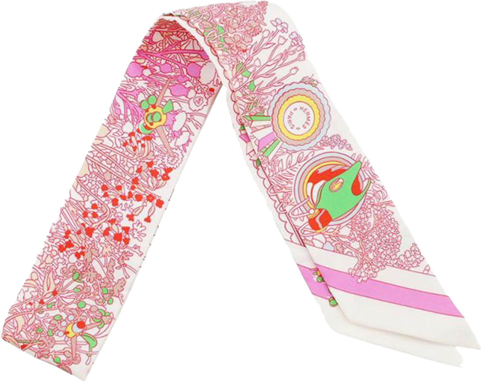 Hermès Pony Pit Stop Silk Twilly Scarf, från Luxclusif, i färgen white.