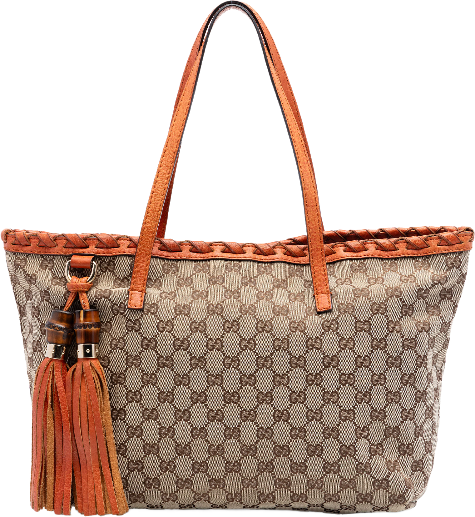 Gucci Medium Gg Canvas Bamboo Tassel Tote, från Luxclusif, i färgen beige.