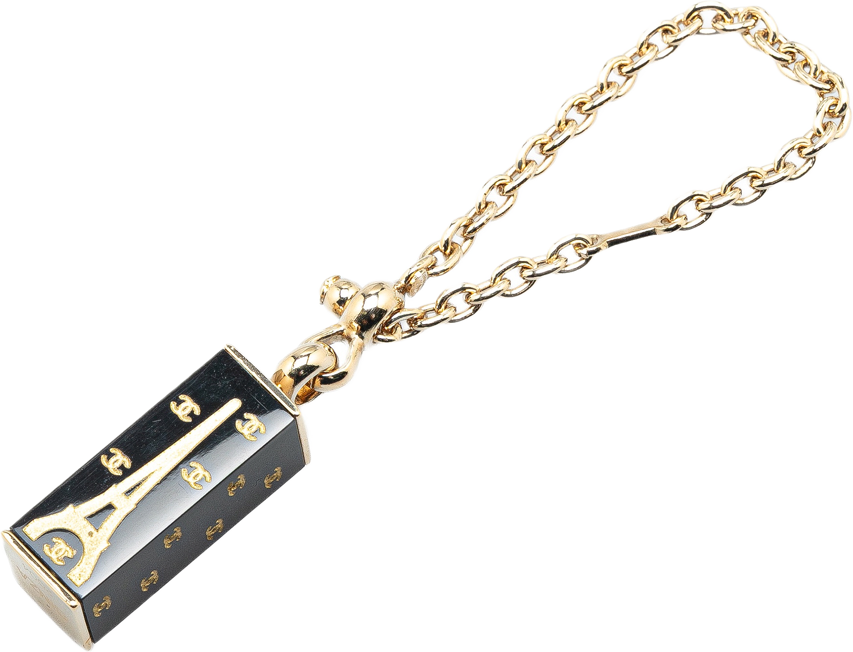 Chanel Enamel Eiffel Tower Bag Charm, från Luxclusif, i färgen black.