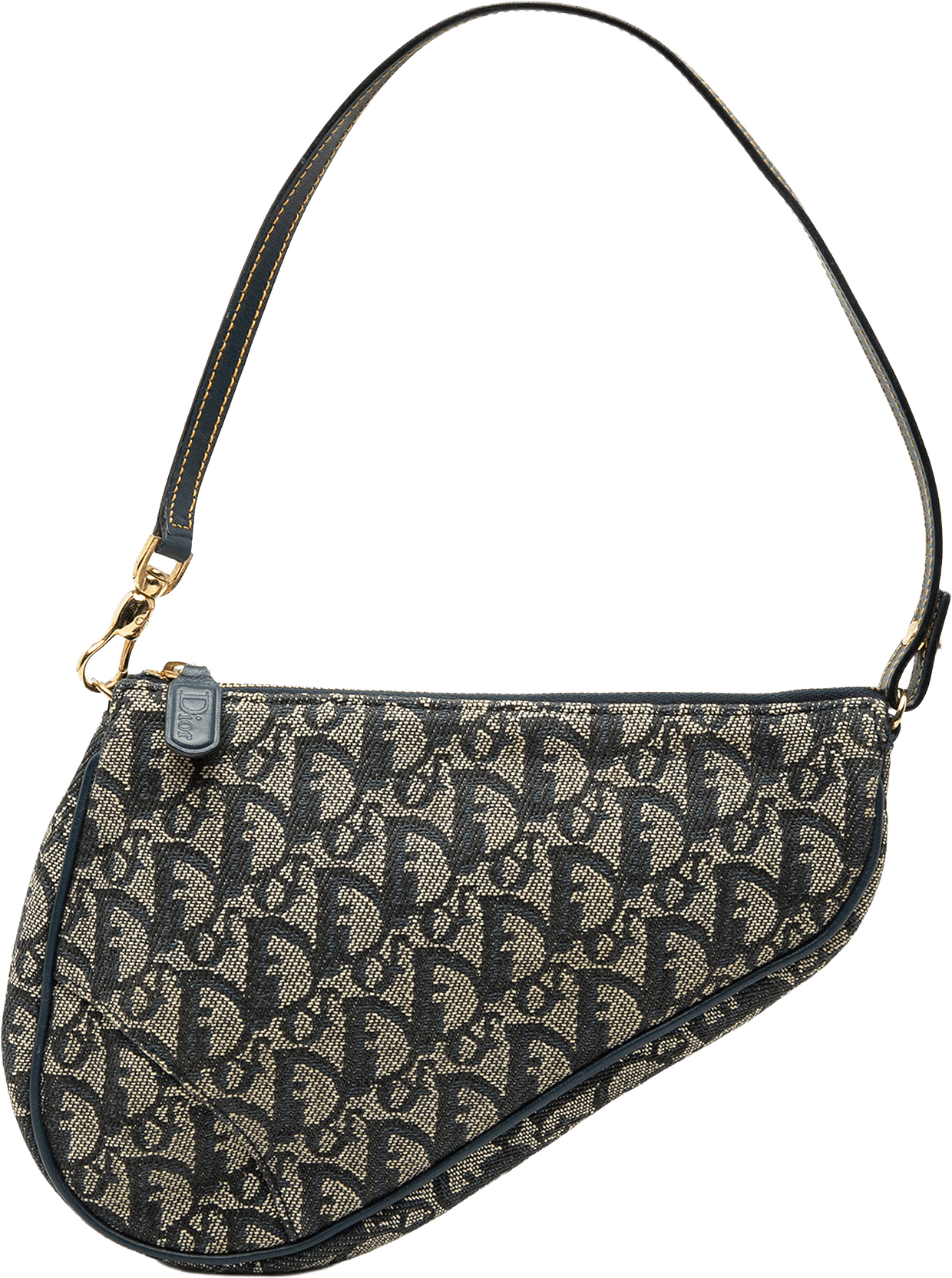 Dior Mini Diorissimo Canvas Saddle Pochette, från Luxclusif, i färgen navy.