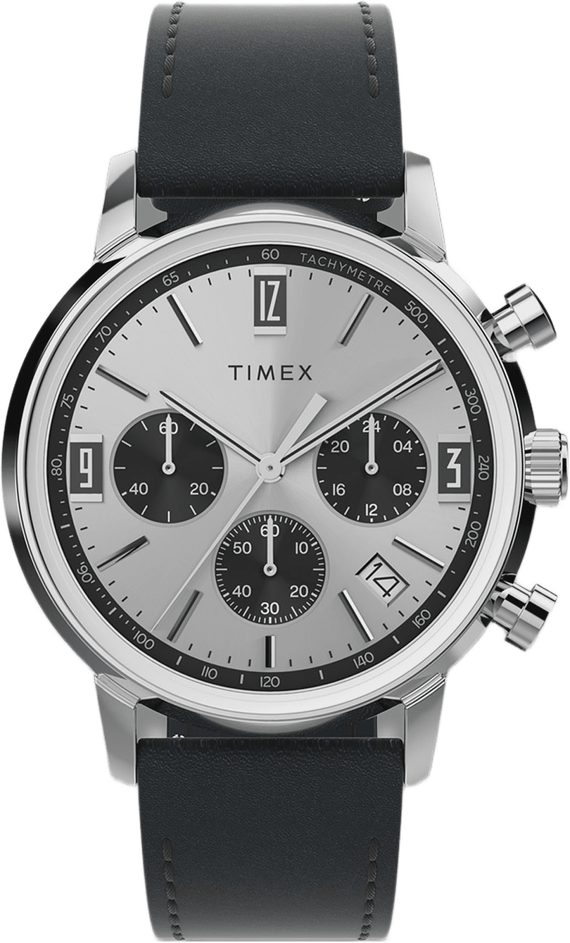 Timex Marlin Chronograph Herr, Silver/svart Läderrem - Tw2w10300, från Timex, i färgen 1.