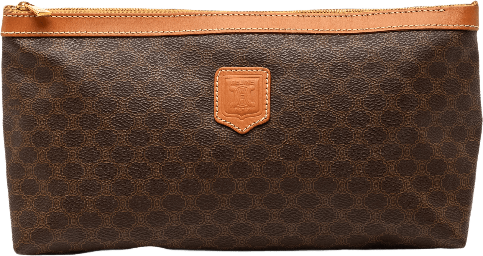 Celine Macadam Coated Canvas Clutch, från Luxclusif, i färgen brun.