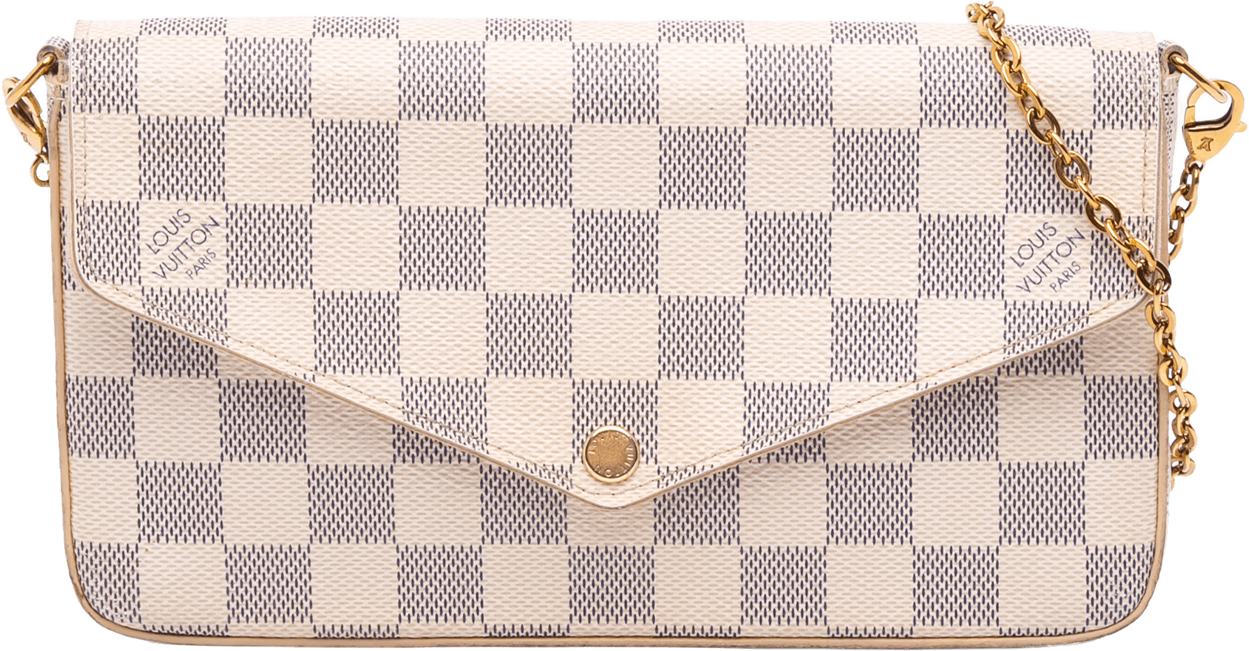 Louis Vuitton Damier Azur Pochette Felicie, från Luxclusif, i färgen white.