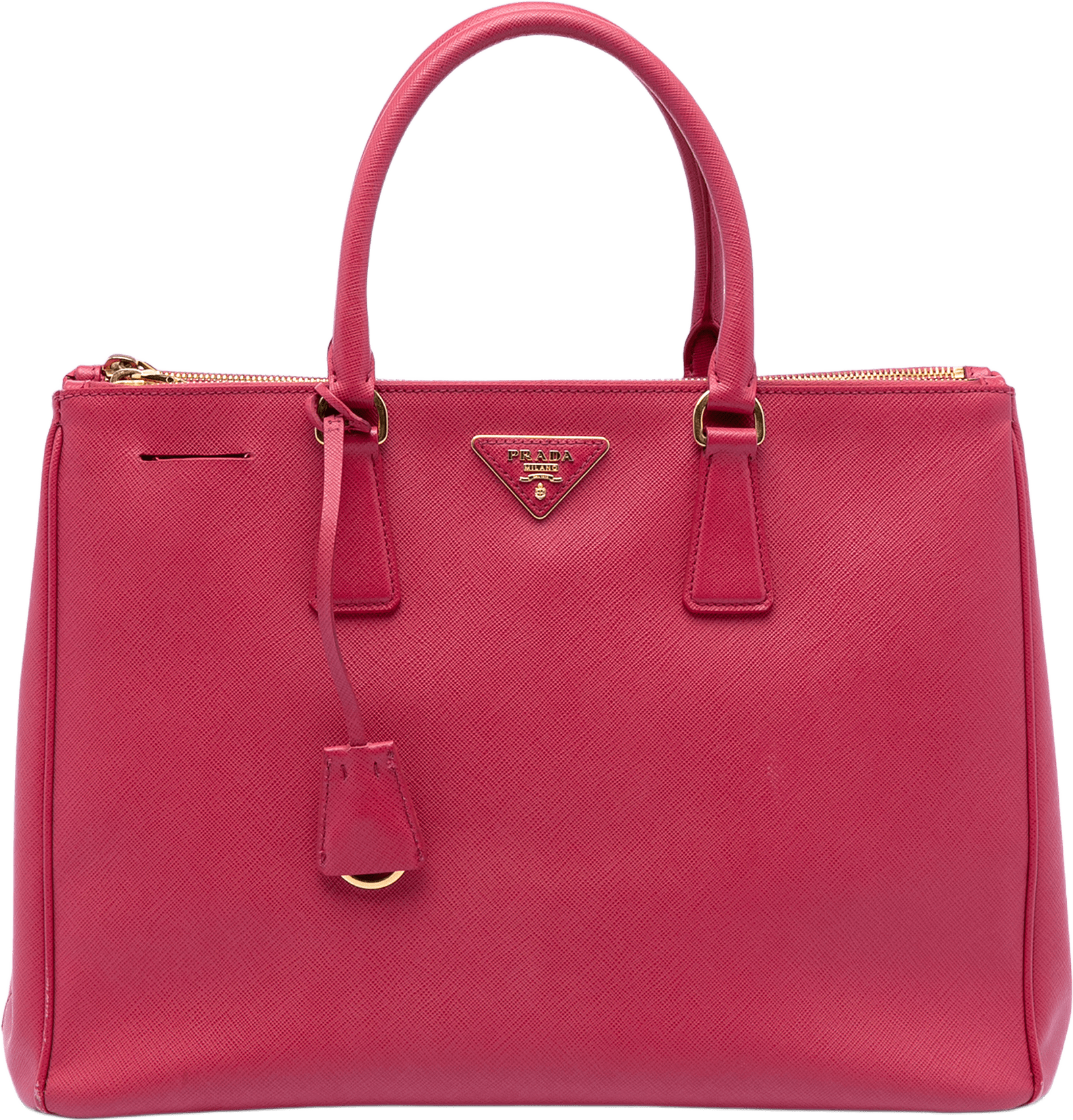 Prada Large Saffiano Lux Galleria Double Zip Satchel, från Luxclusif, i färgen dark pink.