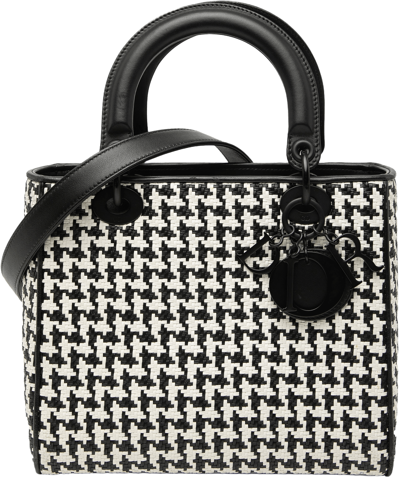 Dior Medium Calfskin Woven Houndstooth Lady Dior, från Luxclusif, i färgen black.