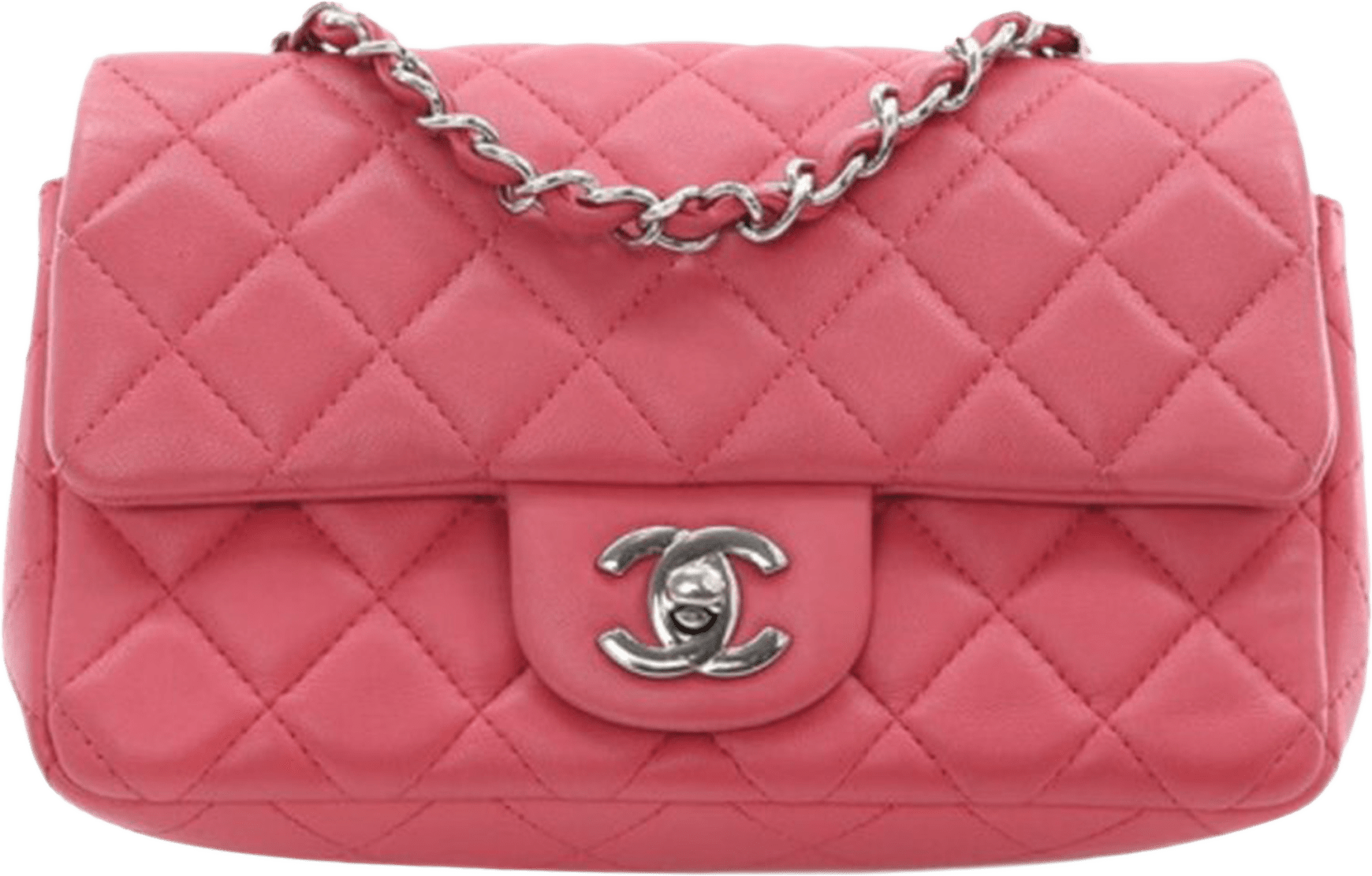 Chanel Mini Rectangular Classic Lambskin Single Flap, från Luxclusif, i färgen rosa.