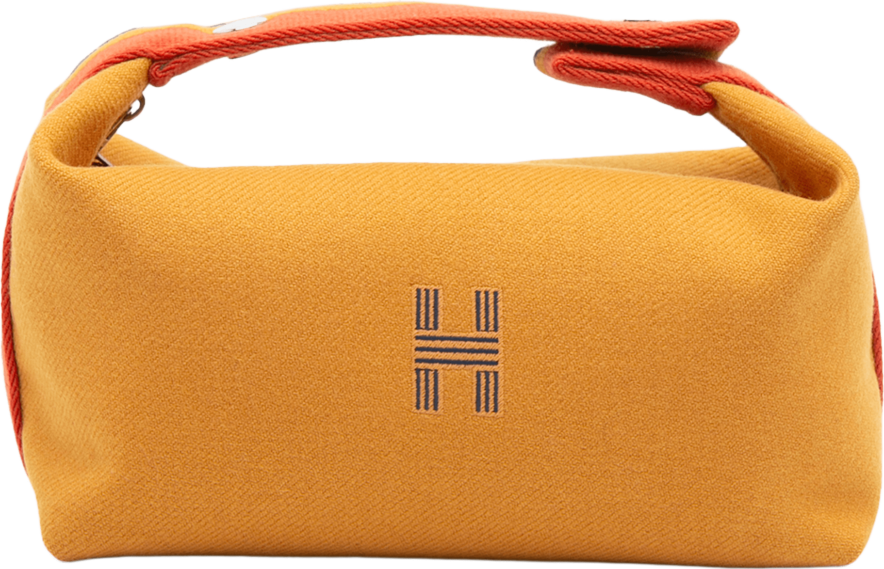 Hermès Small Wool Bride A Brac Rocabar Case, från Luxclusif, i färgen mustard.