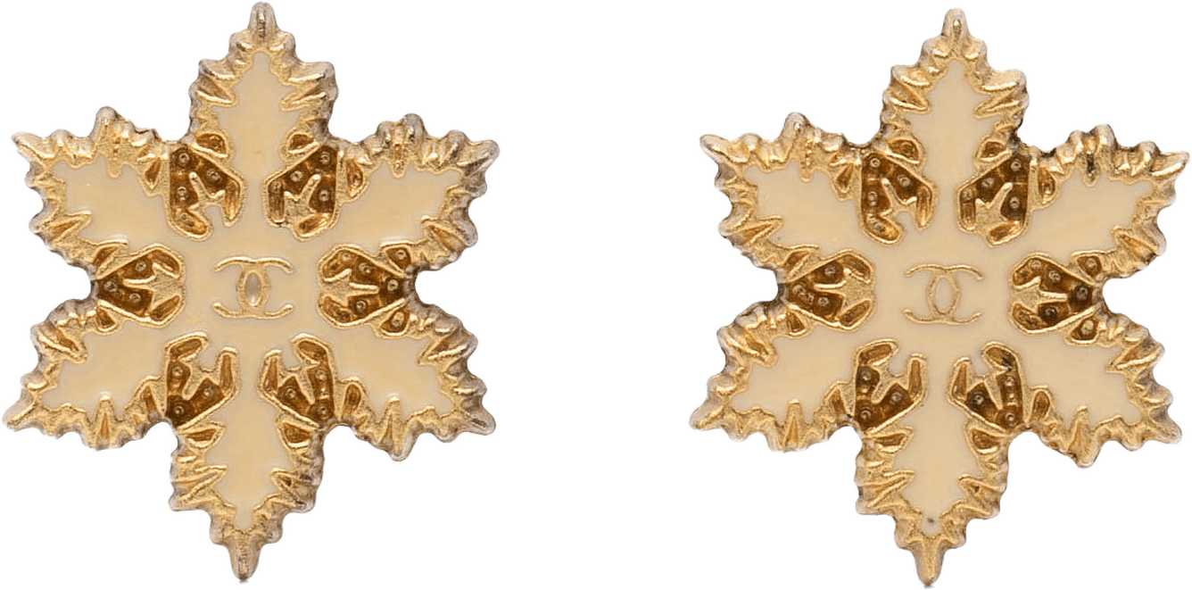 Chanel Cc Gold Plated And Enamel Snowflake Push Back Earrings, från Luxclusif, i färgen gold.