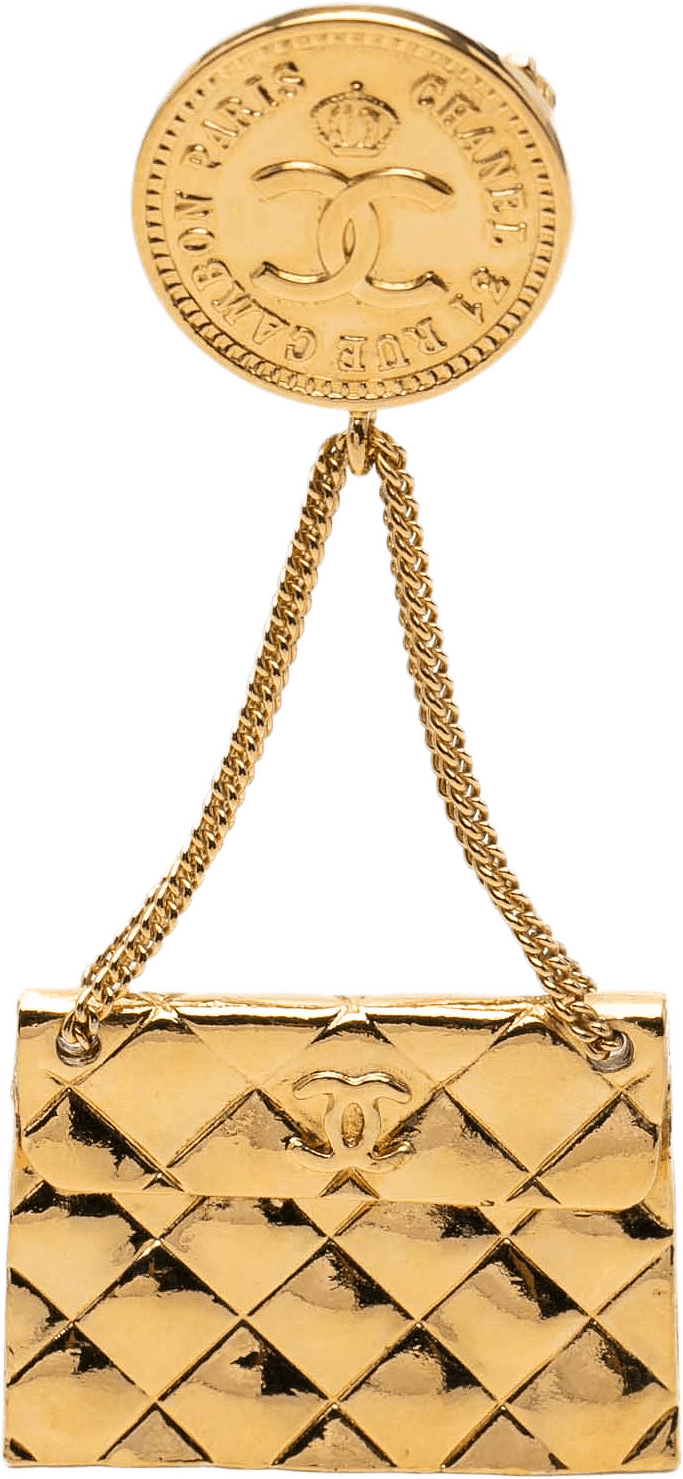 Chanel Cc Gold Plated Quilted Flap Bag Medallion Brooch, från Luxclusif, i färgen guld.