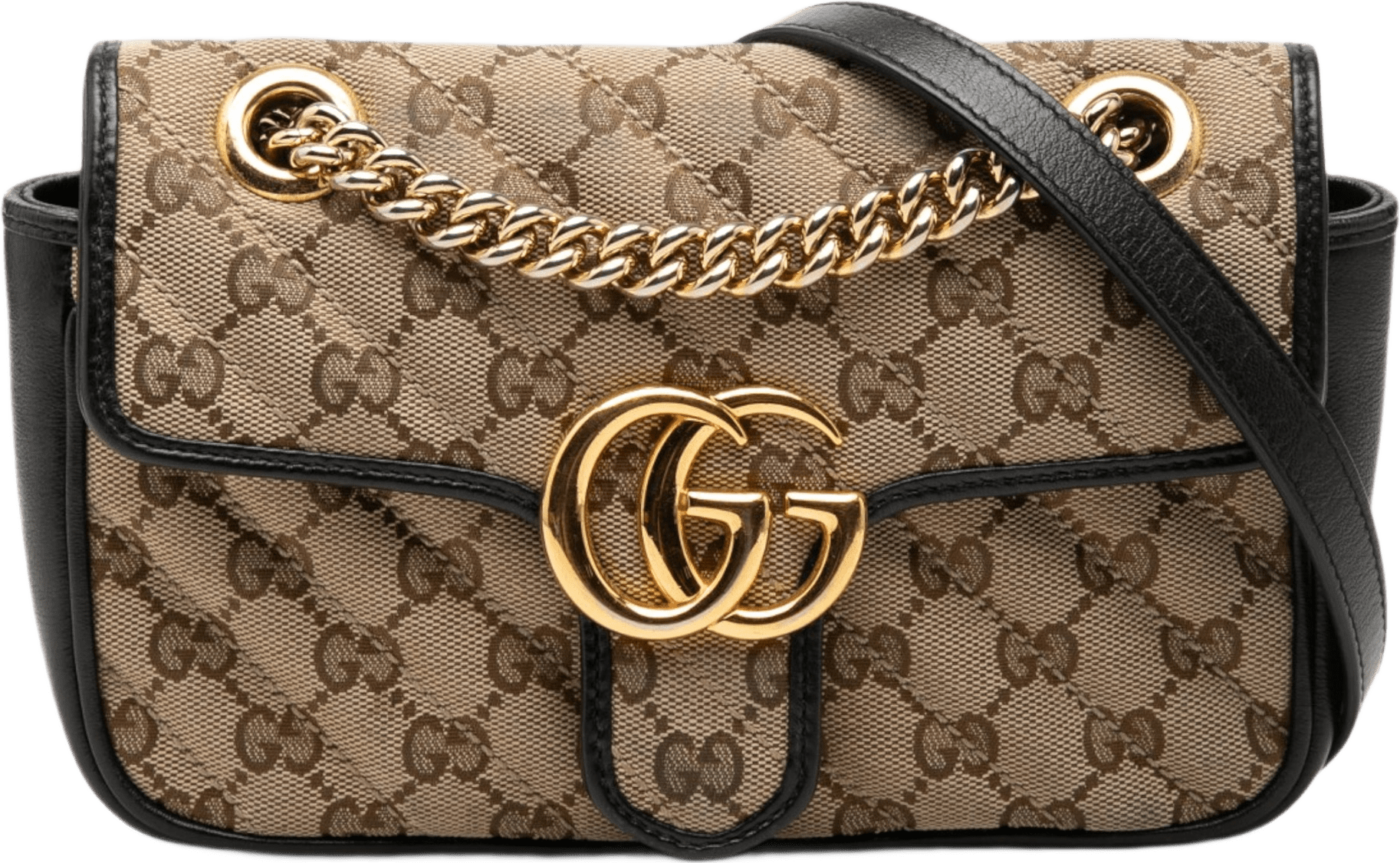 Gucci Small Gg Marmont Matelasse Diagonal Gg Canvas And Leather Shoulder Bag, från Luxclusif, i färgen svart.