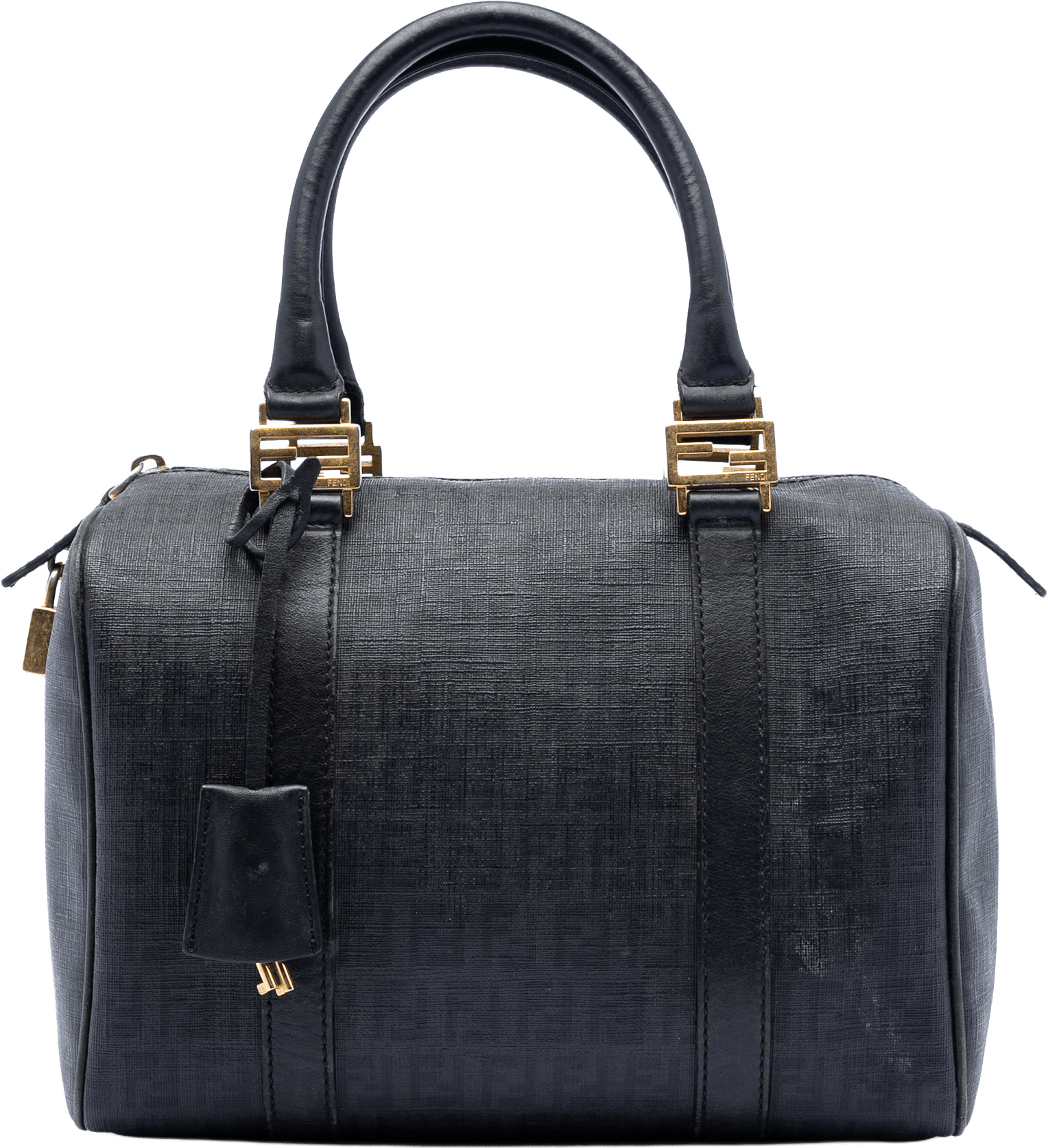 Fendi Zucchino Coated Canvas Boston Bag, från Luxclusif, i färgen black.