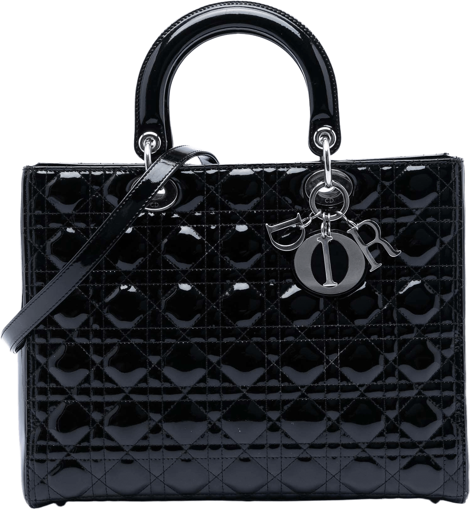 Dior Large Patent Cannage Lady Dior, från Luxclusif, i färgen black.