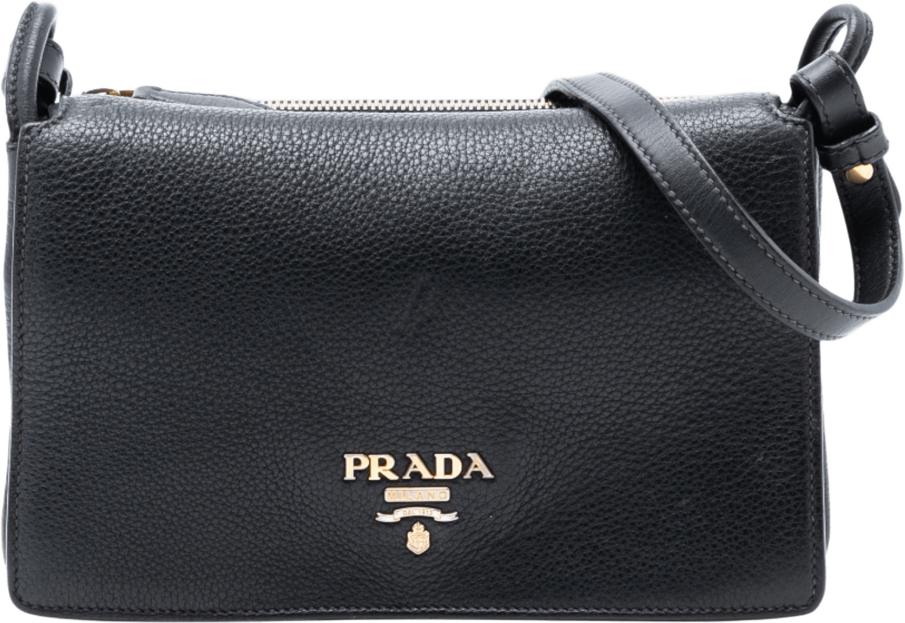 Prada Vitello Daino Flap Crossbody, från Luxclusif, i färgen black.