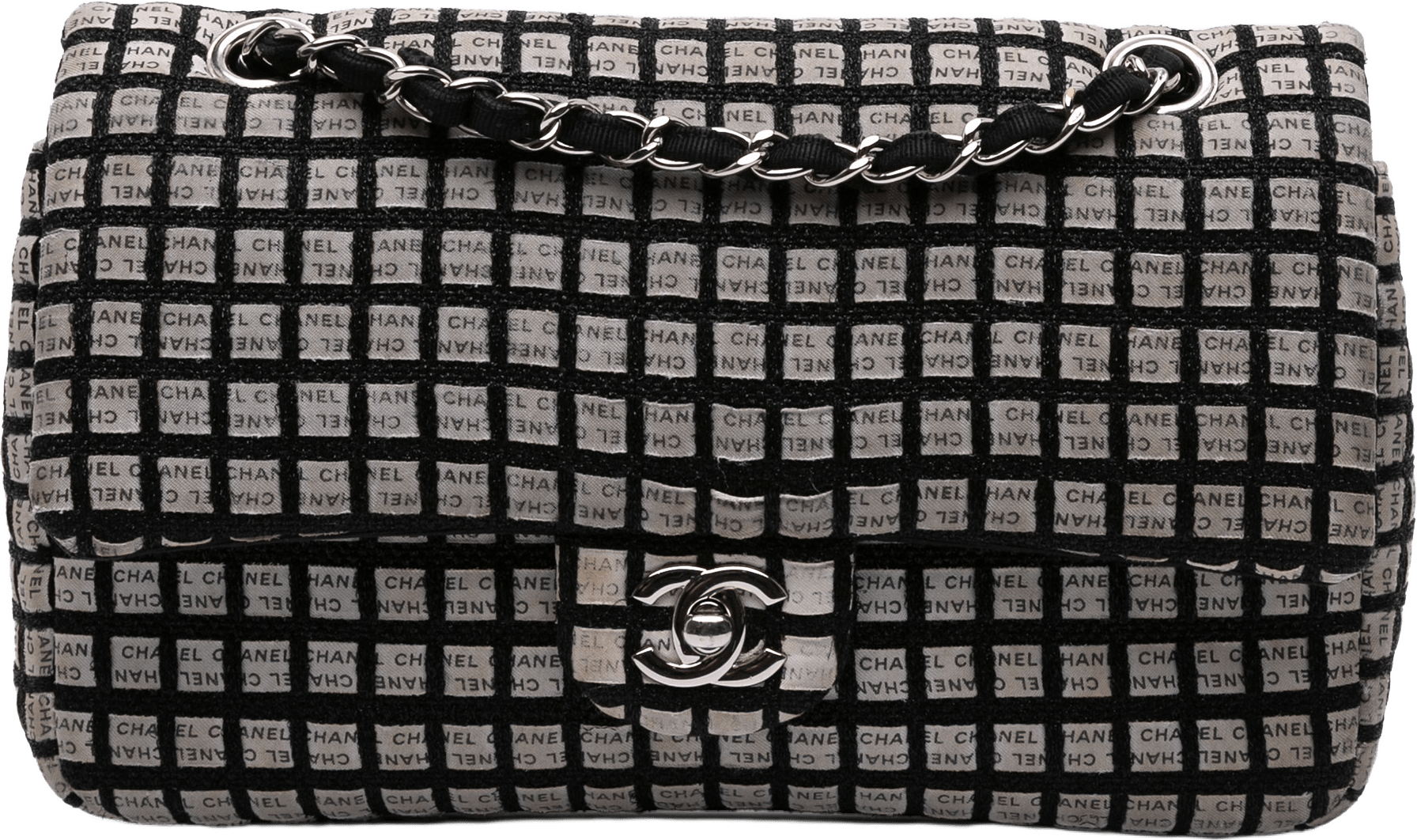 Chanel Medium Classic Ribbon Tweed Double Flap, från Luxclusif, i färgen off white.