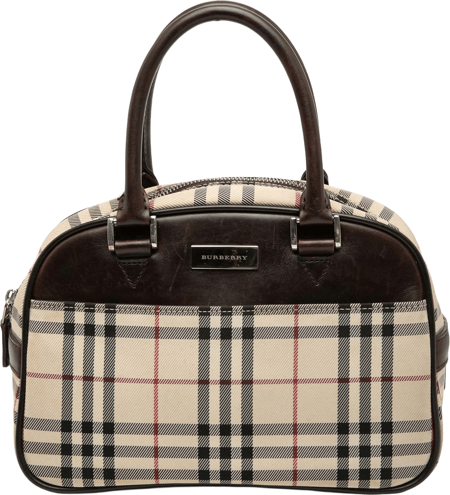 Burberry House Check Canvas Handbag, från Luxclusif, i färgen beige.